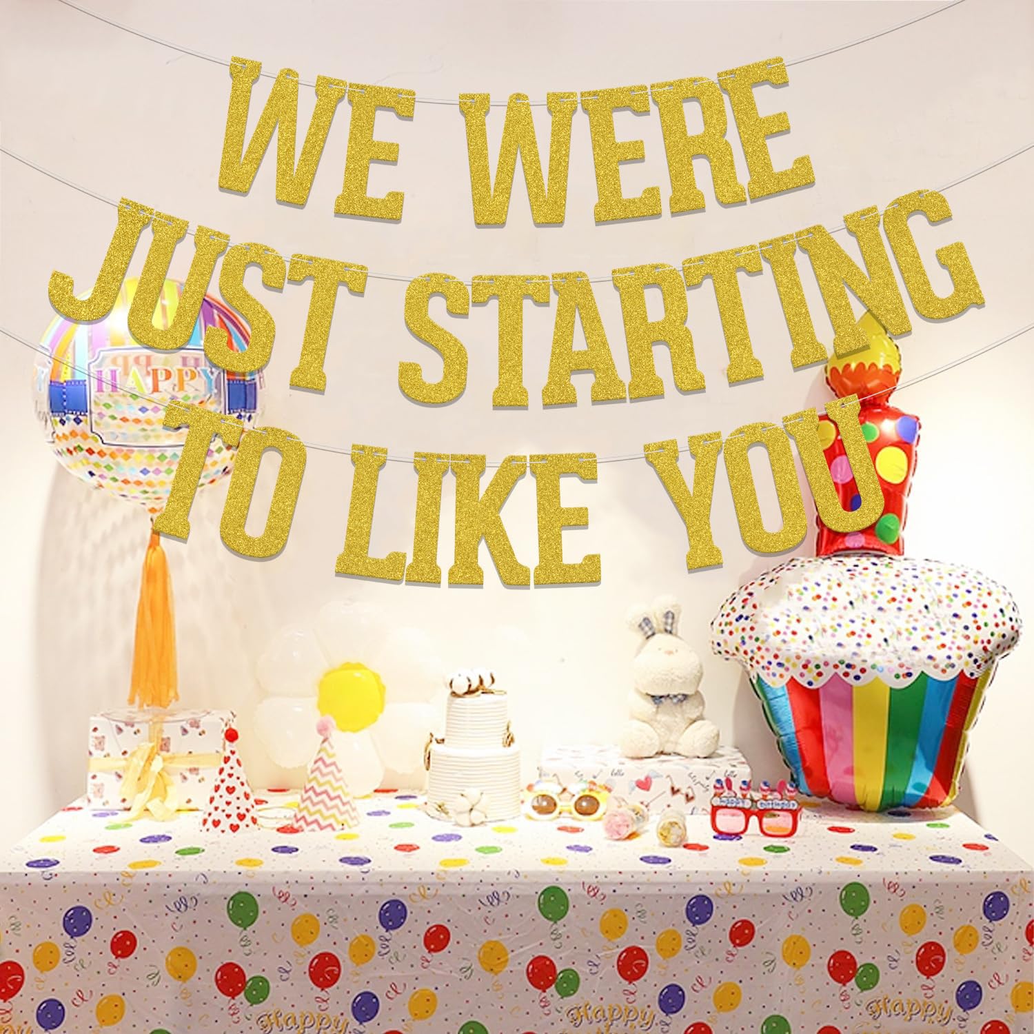 "We Were Just Starting To Like You" Banner - Blue & Silver Funny Farewell Party Decoration - View #3