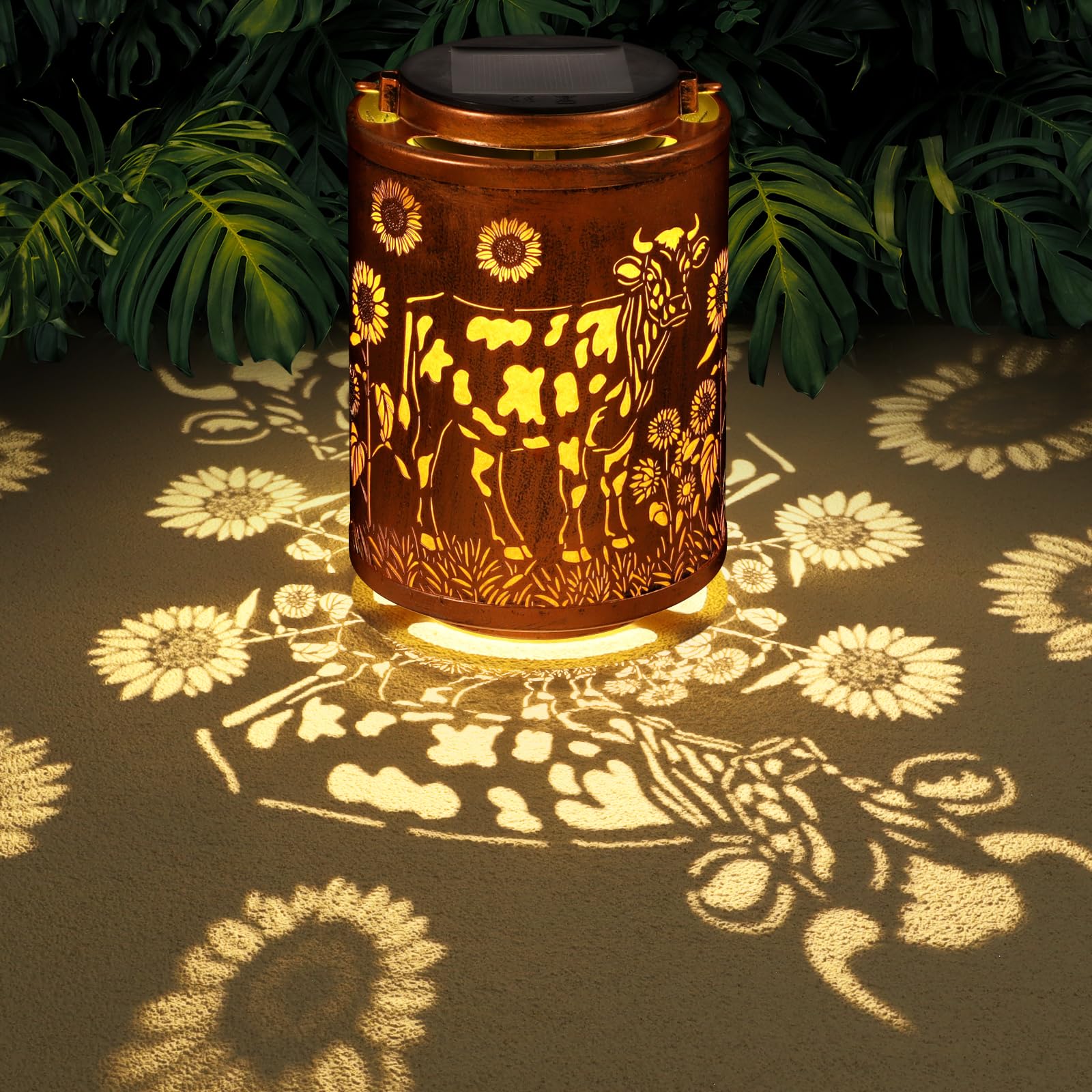 Solar Lantern Metal Hanging Garden Decor Birthday Gifts for Women (Cow)
