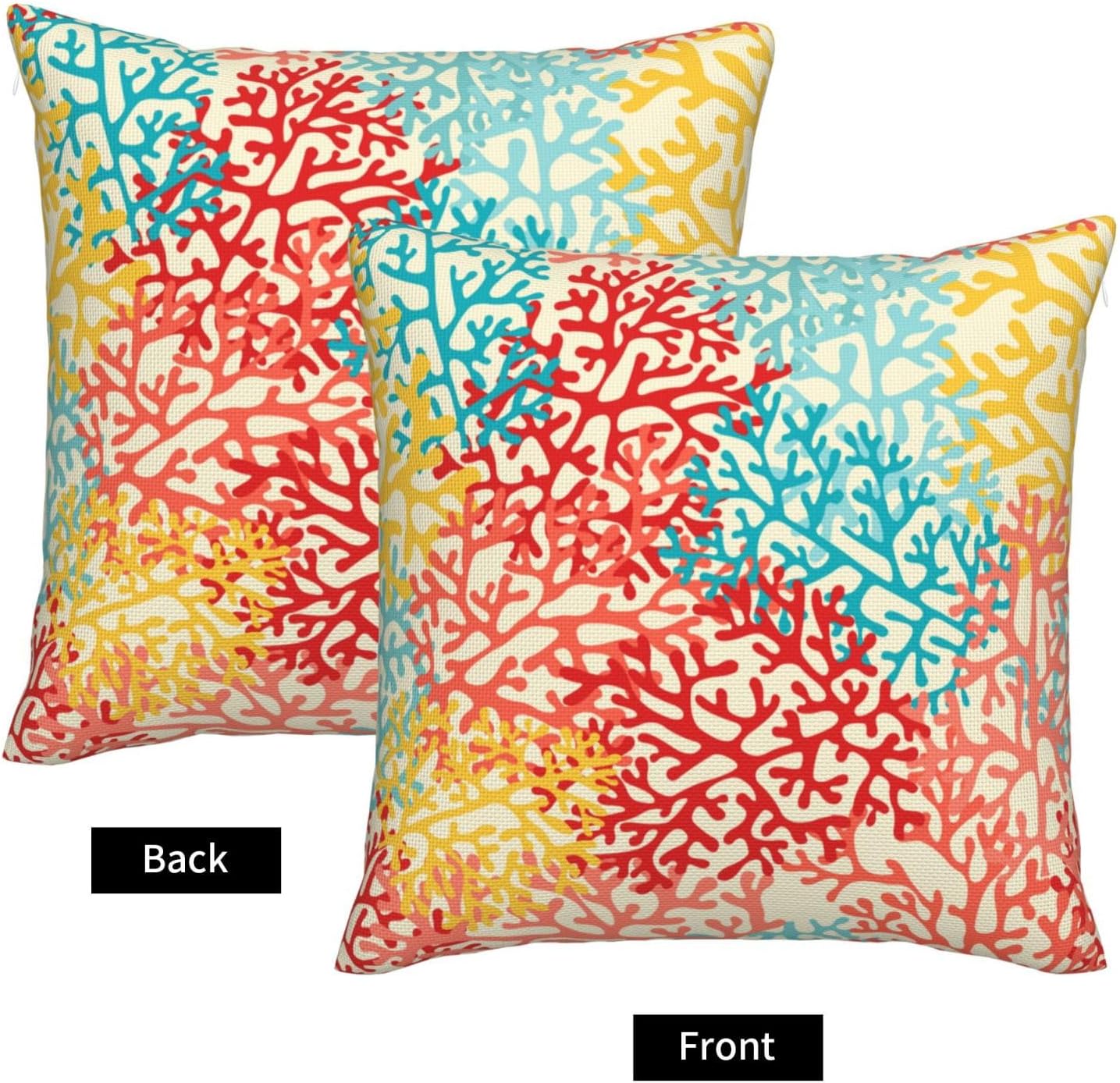 Colorful Corals Pillow Covers 18 x 18 Set of 2 Blue Orange Red Yellow Decorative Throw Pillow Cover Sea Beach Ocean Outdoor Pillowcases Farmhouse Home Decor for Couch Bed Sofa image 2