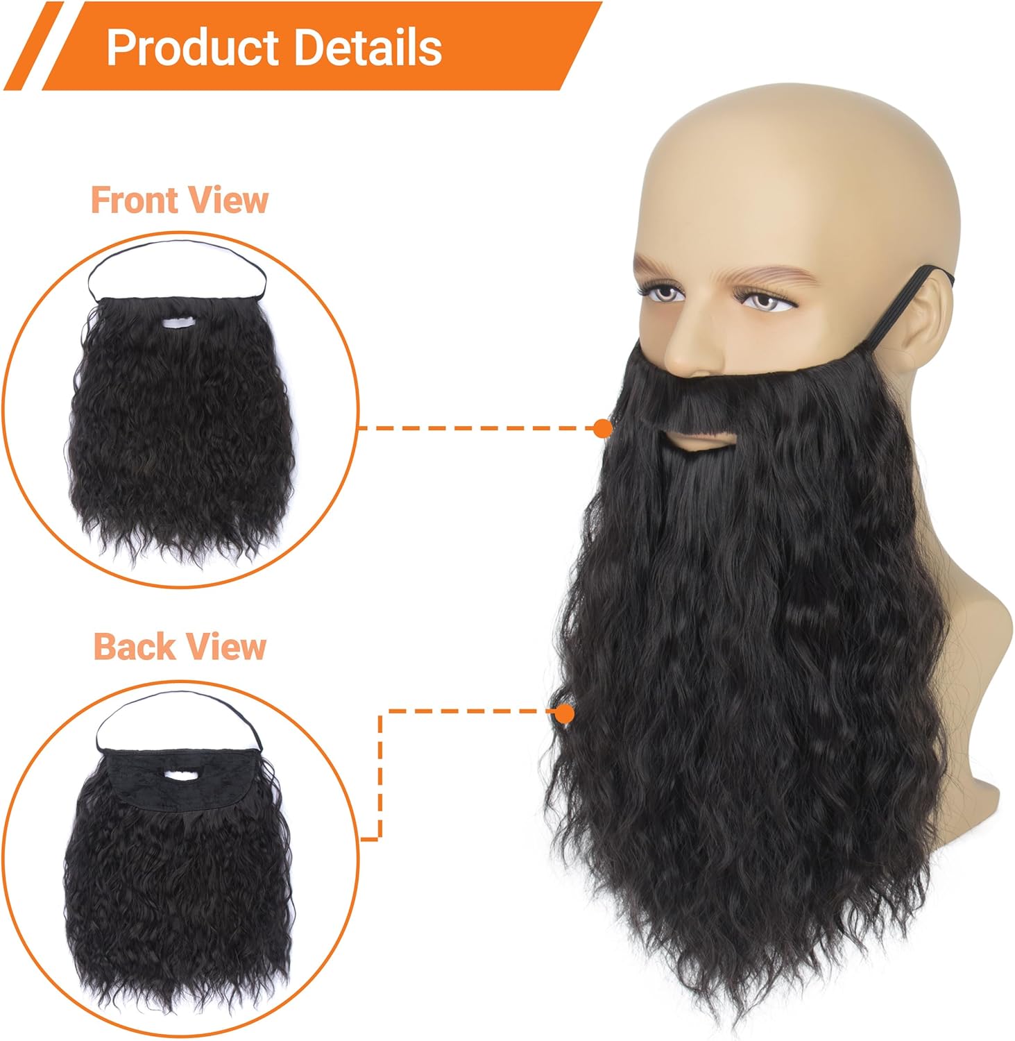 Long Curly Fake Wizard Beard Men Realistic Costume Beard for Party Halloween - Image 2