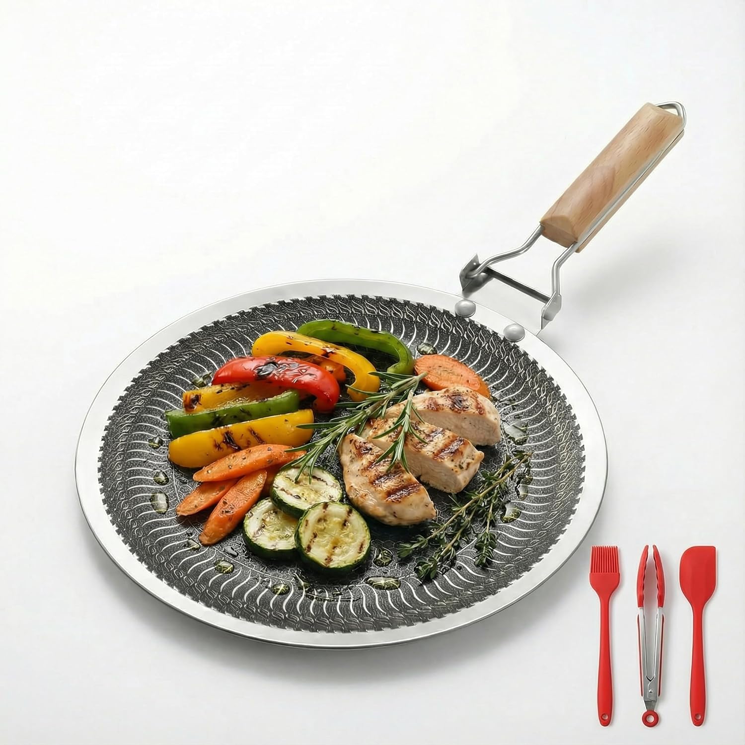 Nonstick Stainless Steel Cookware, 12-Inch Round Griddle Pan with PFAS-Free PURELYSEAR Ceramic Technology, Scratch Proof, Cool Grip Handles, Dishwasher Safe