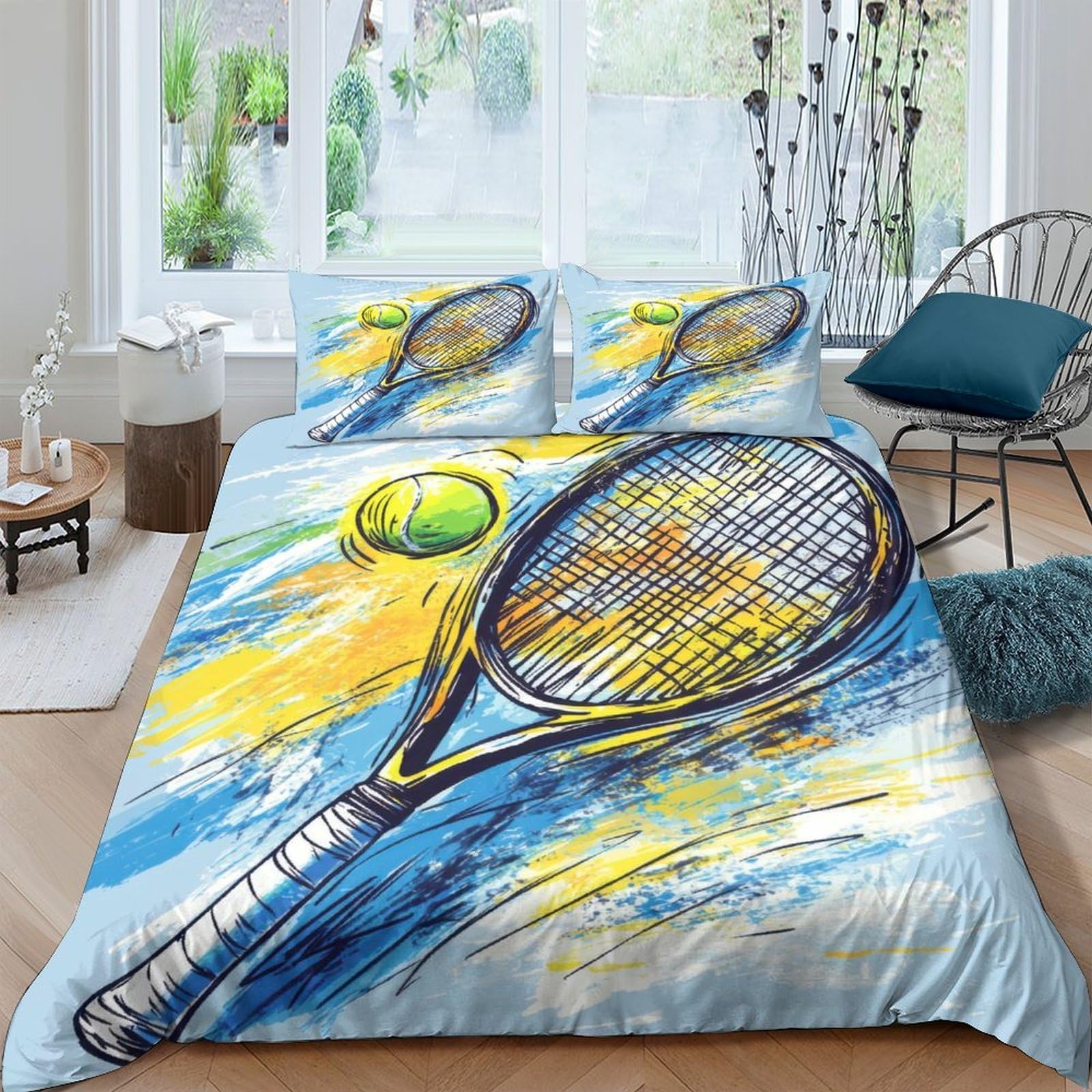 Ctjqhvkz Style-9 3D Printed Tennis Racket Fitted Sheet Microfiber Soft Breathable Tennis Ball Bed Sheet For Bedroom Dorm Mattress Protection Decor Single（135X200cm）