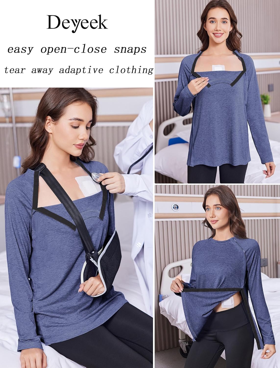 Deyeek Post Shoulder Surgery Shirts for Women Full Tear Away 2 Side Snaps After Rotator Cuff Chemo Port Adaptive Clothing - Image 2
