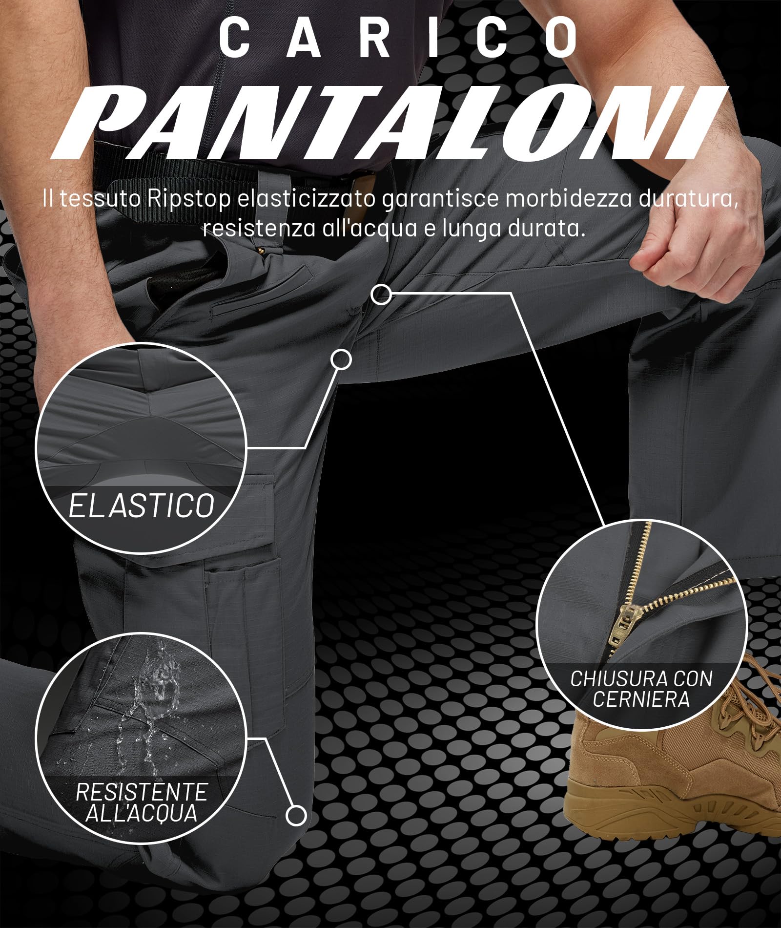 ZITY Pantalones de Trabajo para Hombre, Resistentes, de Combate, elásticos, tácticos, con múltiples Bolsillos, Cintura semielástica