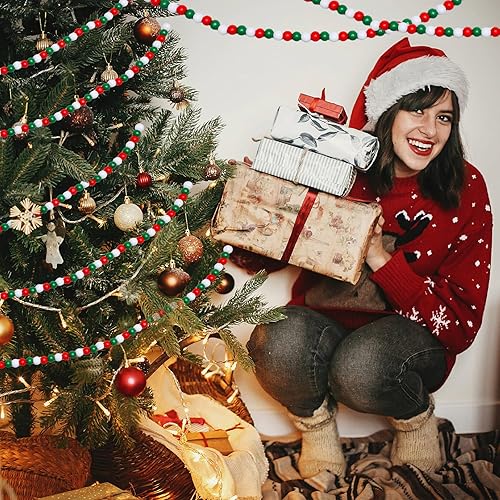 Miniatura 4 de Frienda Guirnalda de cuentas de madera de Navidad de 100 pies, decoración de árbol de Navidad con cuentas de madera, cuentas decorativas de granja,