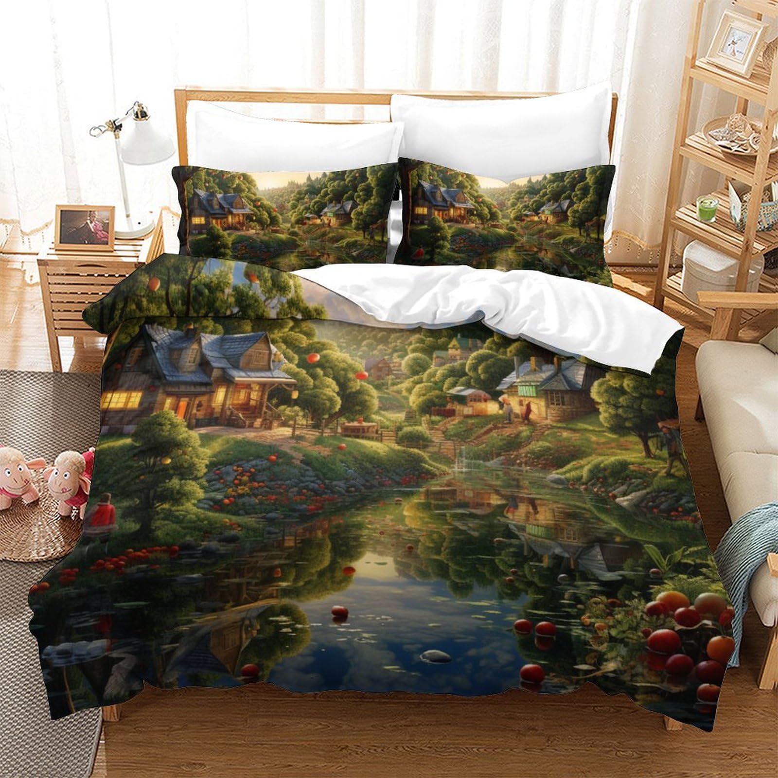 Housse de couette chalet de montagne 3 pièces microfibre 220x240 cm pour chambre ado et adulte