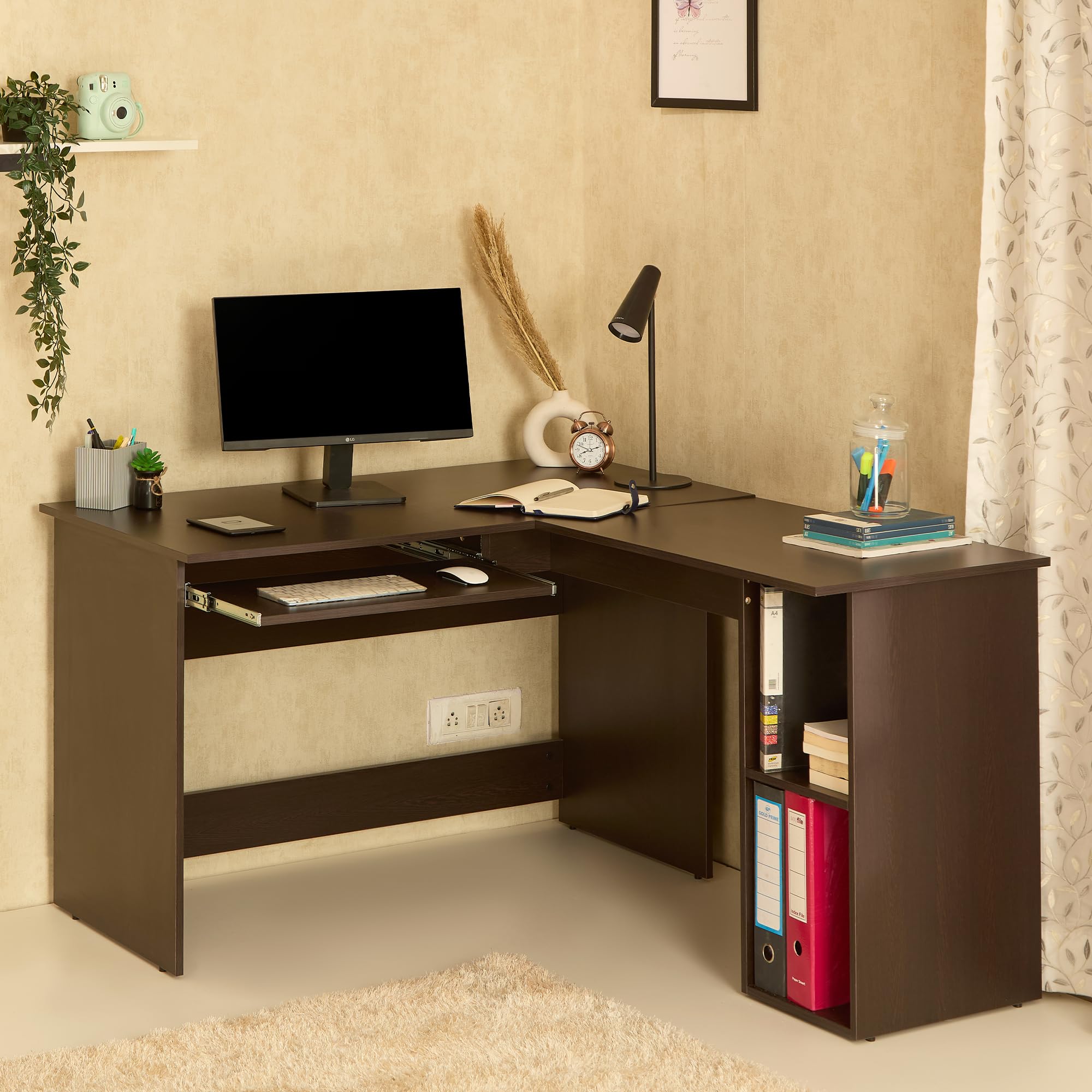 Green Soul Brixton (2026 Edition) L-Shape Computer Table for Home PC, Keyboard Tray, 2 Storage Shelves, IS-3087 Engineered Wood, Expansive Tabletop, Wenge, 3 Year Assurance