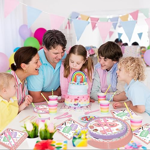 Miniatura 8 de Juego de vajilla para fiesta de cumpleaños de pijamas, sirve 24 platos de papel desechables de 7 pulgadas, platos de papel de 9 pulgadas,