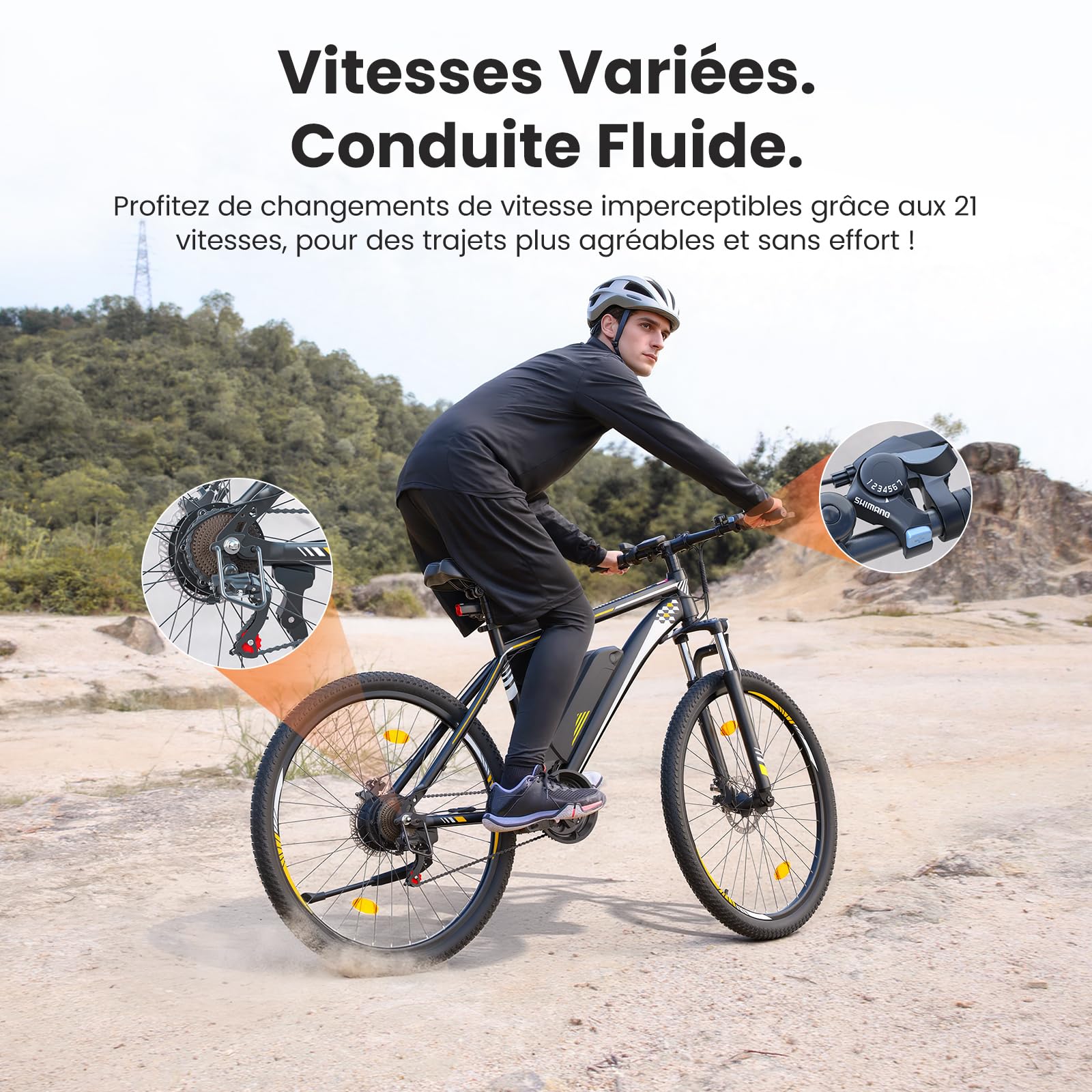 Touroll U1 Vélo Électrique 26" 29" VTT Électrique Adulte 250 W Batterie Amovible 13AH Autonomie 65 km E-Bike 21 Vitesses