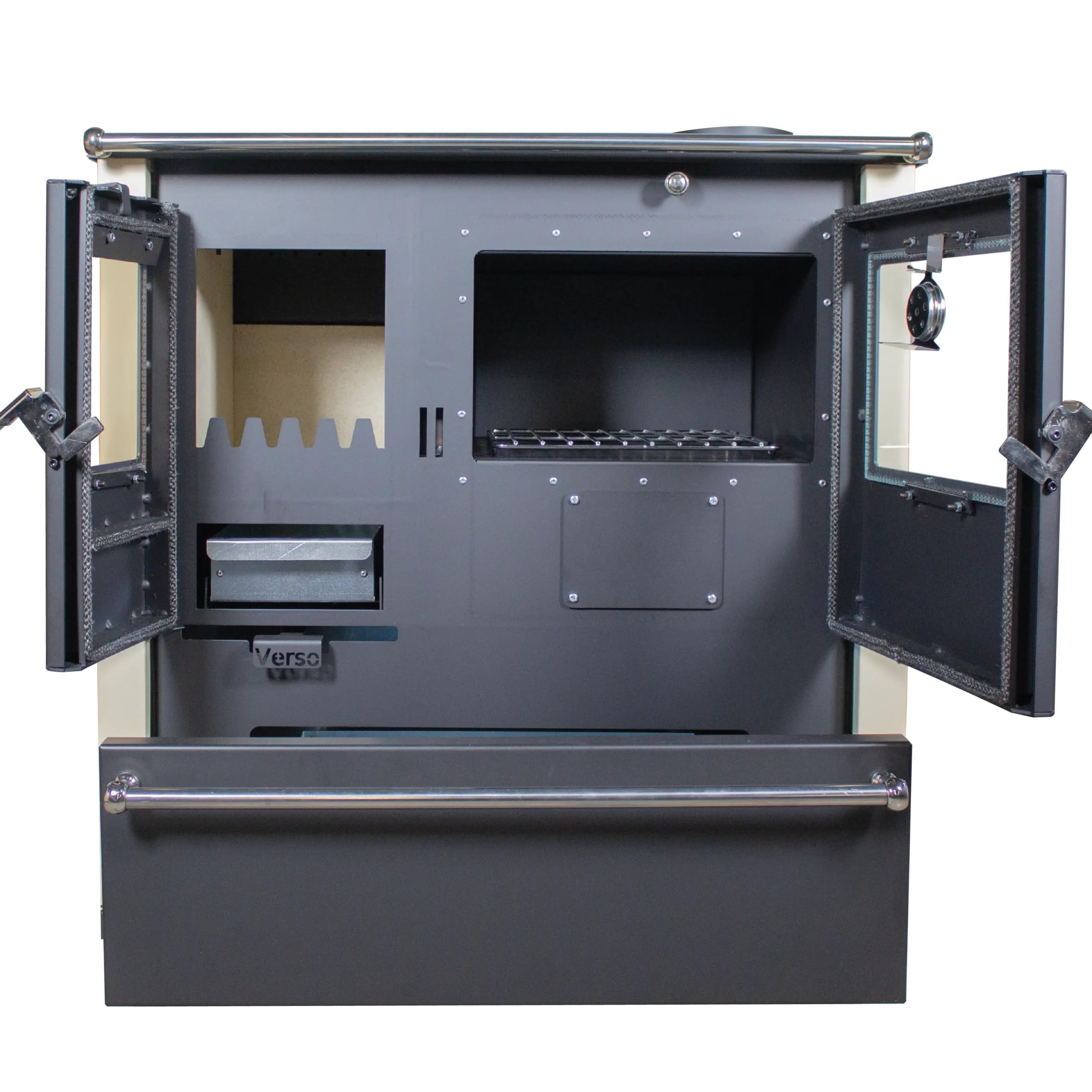 VERSO LTD Poêle de cuisine à bois, Ivoire, 7,7 kW, Chauffe jusqu'à 120 m², 82,2% efficacité, Poêle à bois, Métal, Freestanding, Assemblage requis, 830 x 500 x 860 mm, 26265.28 BTU/hour