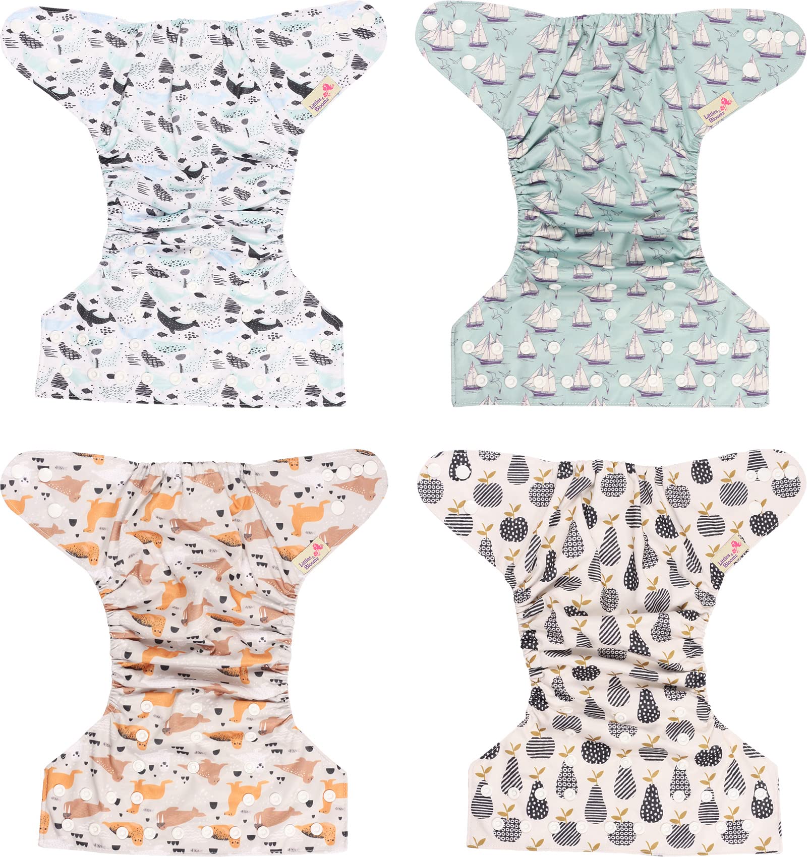Littles & Bloomz Lot de 4 Bébé Couches Réutilisables en Tissu Couche Lavable à Poche avec Bouton Pression, FLP2-0406 - 5