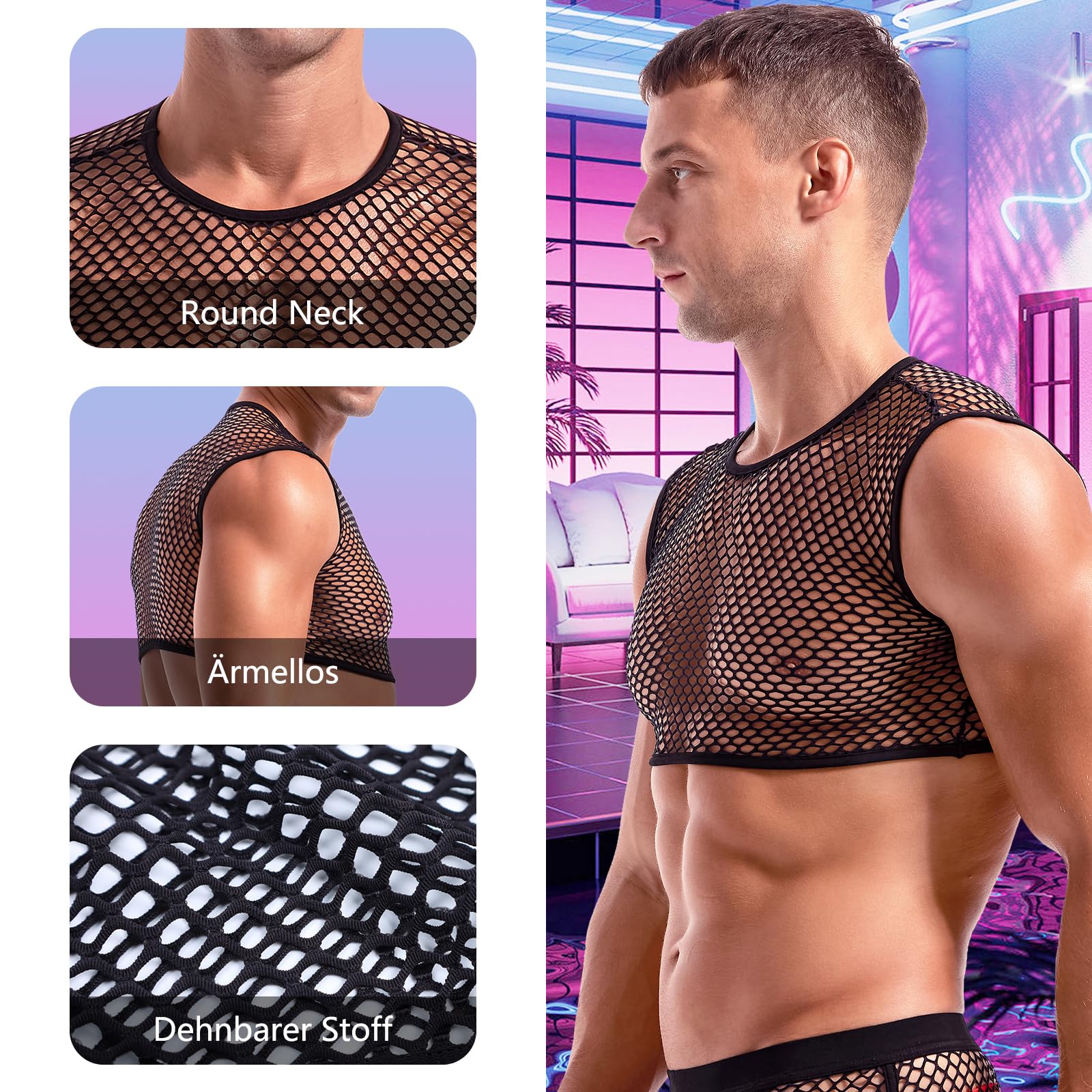 Amy Coulee Maglia da uomo a rete muscolare