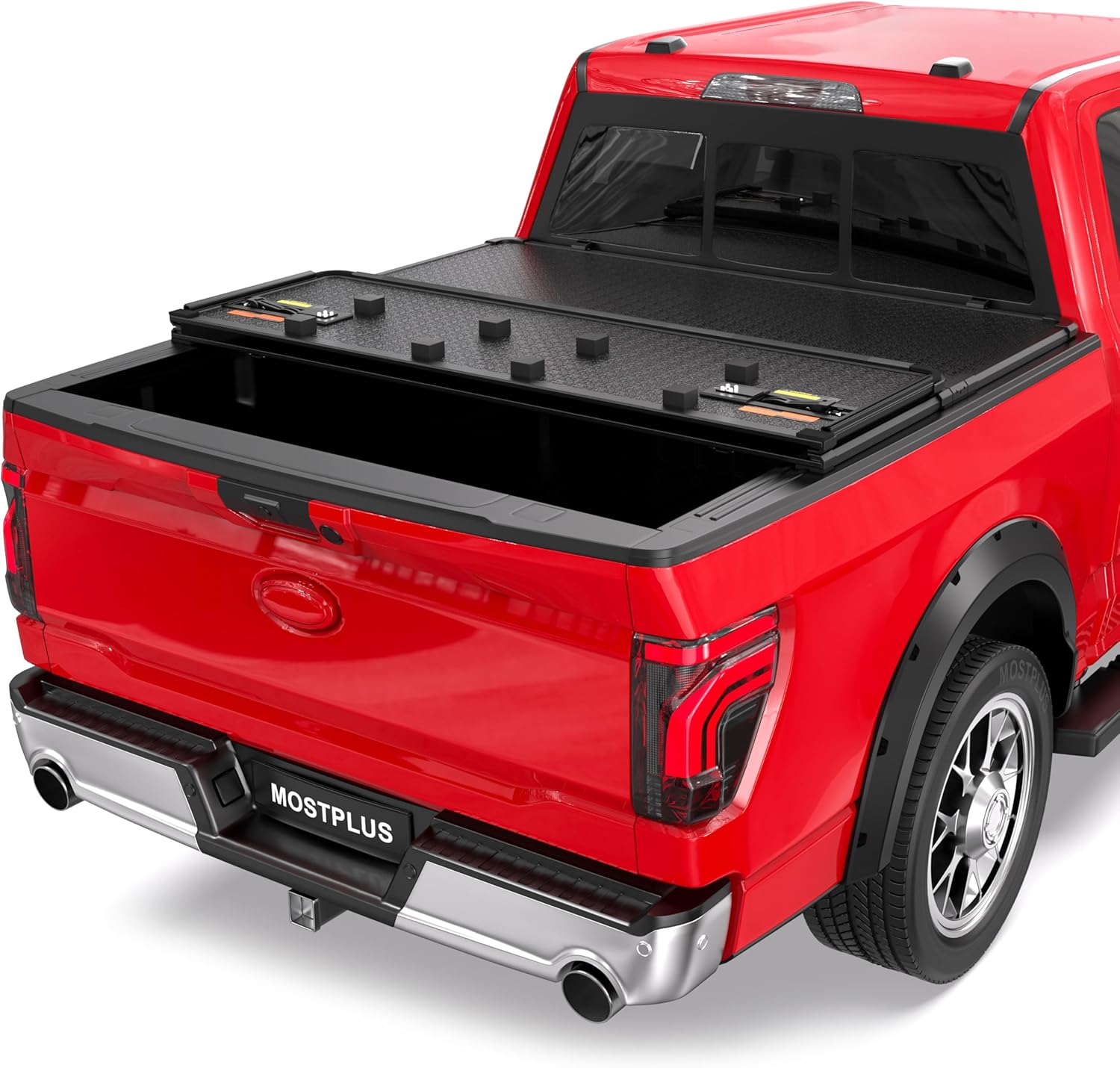 open box MOSTPLUS Tri-Fold Hard Truck Bed Tonneau Cover On Top Compatible for 2015-2024 2025 Ford F150 F-150 Bed 3 Fold Styleside Solid (6.5 FT Feet Bed) 78.9 Inch 6.5 FT Tri-Fold Hard