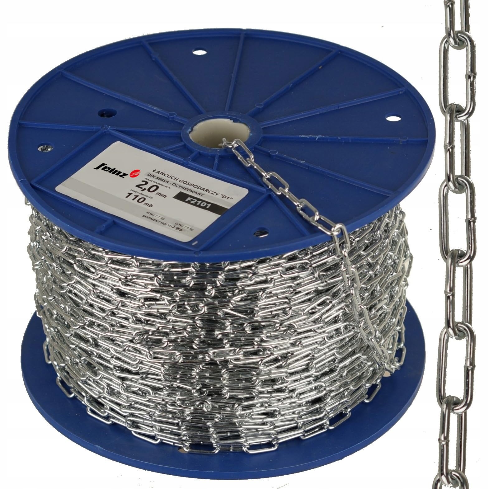 Catena in acciaio inox 2 mm x 110 m, maglie zincate, maglie corte e saldate lateralmente, robusta catena in acciaio per edilizia, industria, giardino e agricoltura