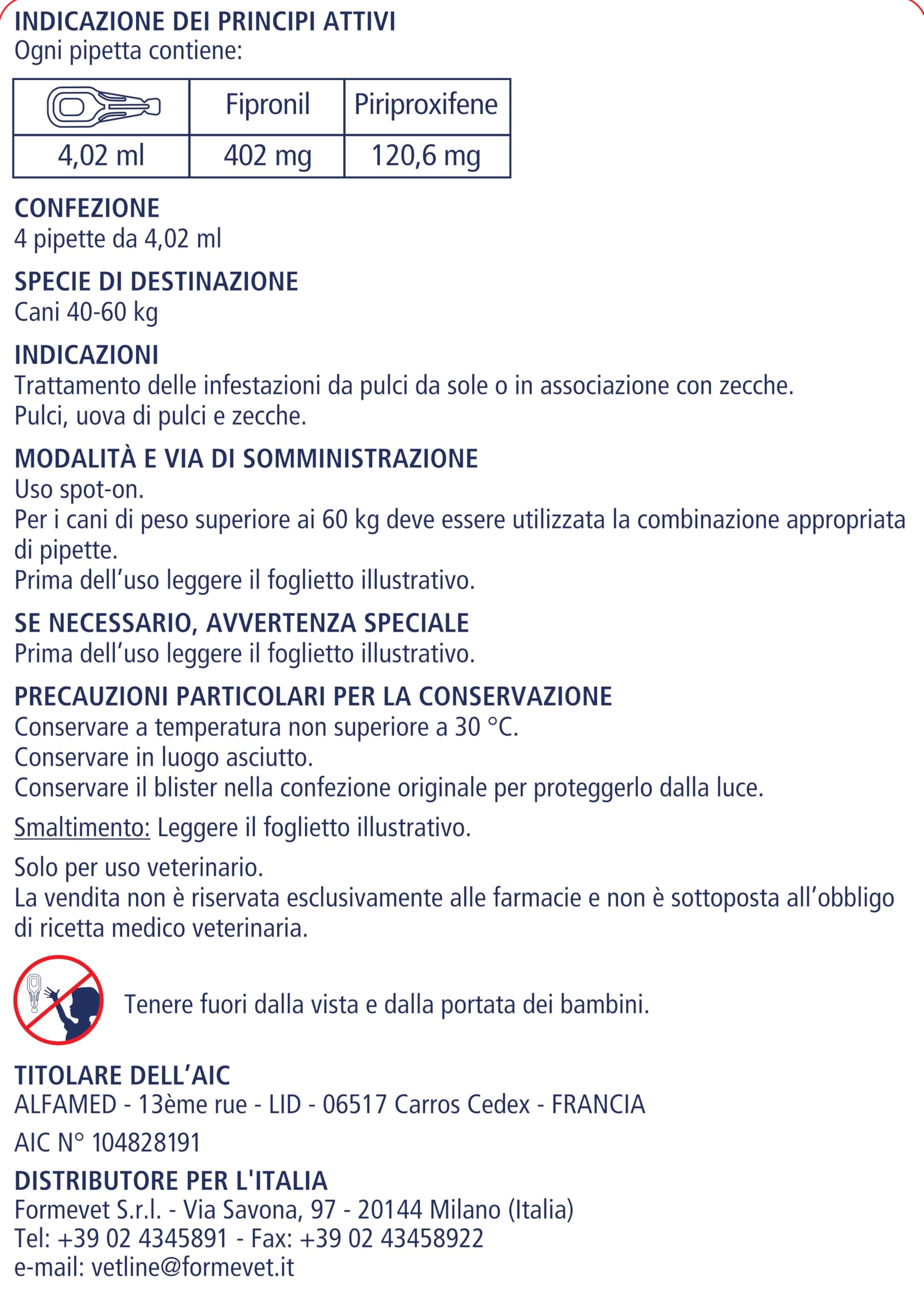Formevet fipralone Duo Antiparasitario perro gigante de 40 kg a 60 kg, antiparasitario para pulgas, Garrapatas y huevos