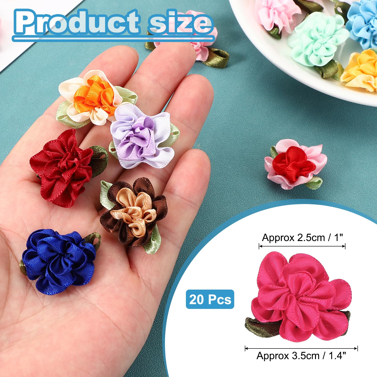 PATIKIL 1 Inch Ribbon Flowers Bows for Crafts 20 Pack Mini Satin Roses Flowers Small Fabric Flower Heads DIY Sewing Appliques for Gift Wedding Bride Ornament Rose Red - Image 2