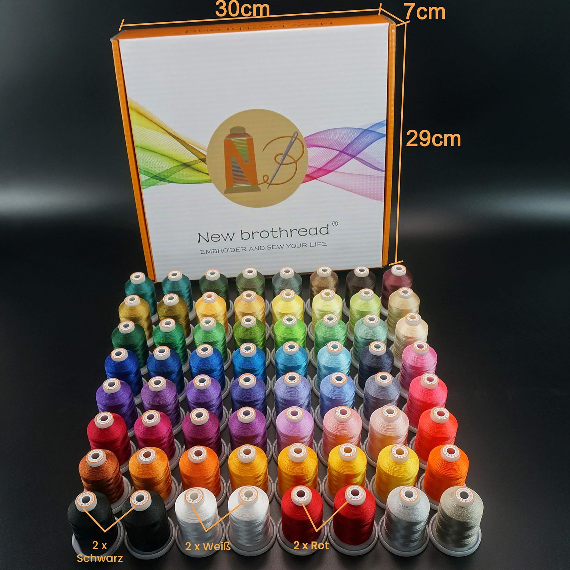 New brothread 64 Spulen 1000M (1100Y) Polyester Maschinen Stickgarn für professionelle Stickereien Enthusiasten und Anfänger