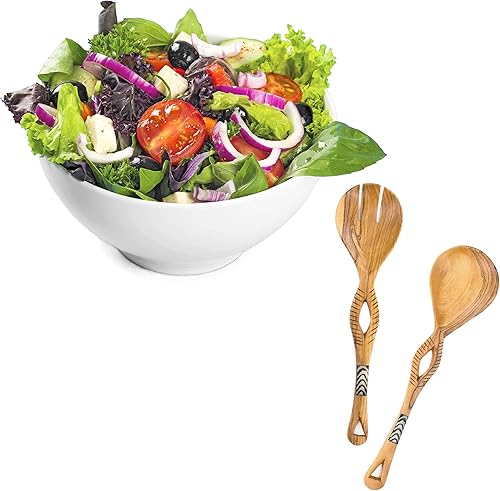 Miniatura 4 de Juego de utensilios de cocina de madera de olivo silvestre keniano tallada a mano con ojales de madera con acento de hueso, para ensaladas