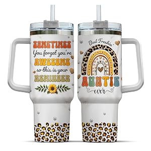 99WHALE Tumbler 40 Oz With Handle Lid And Straw Auntie Rainbow Leopard Rainbow Travel Coffee Mug Cup Aunt