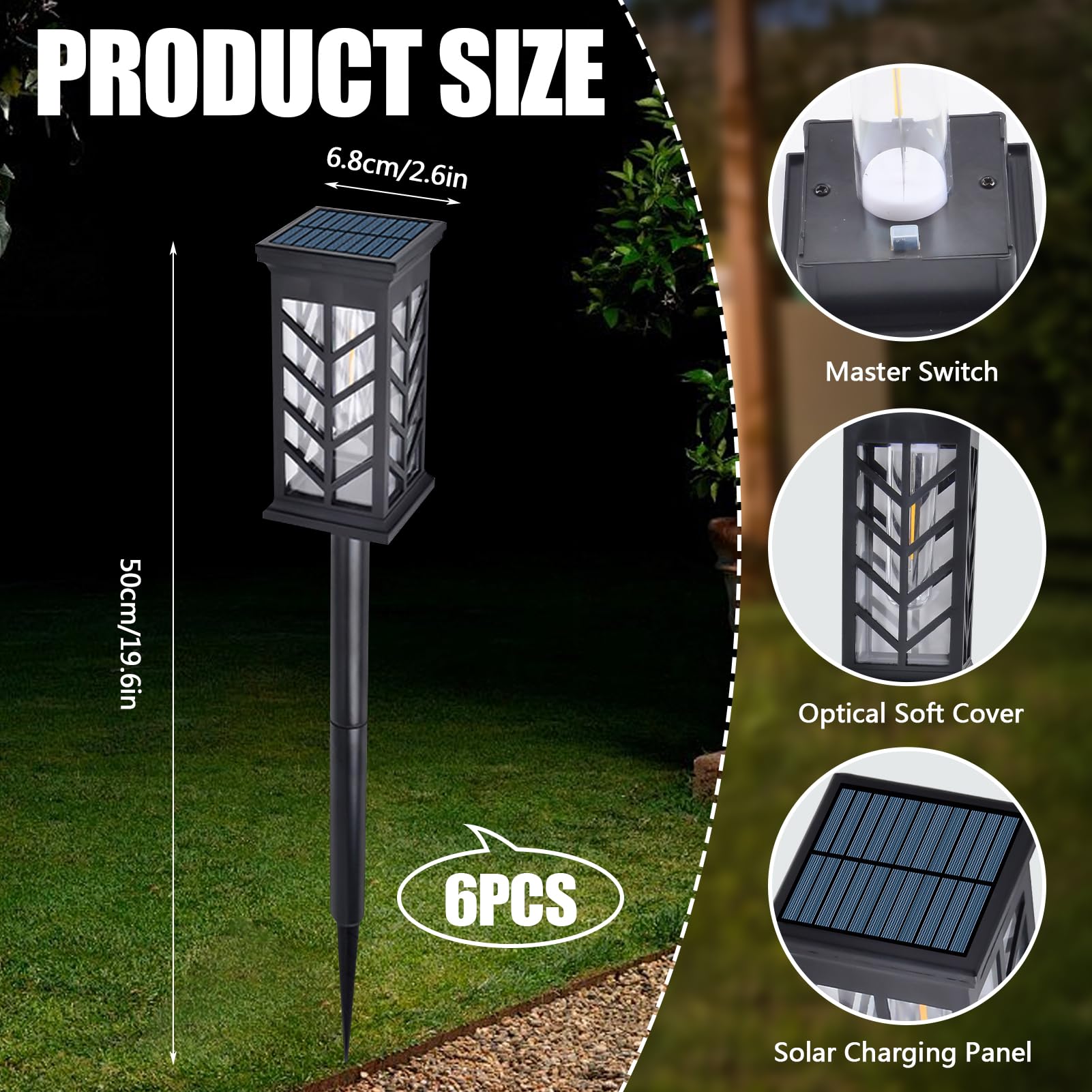 ACAREY Solarleuchten Garten, 4000K Warmweiß Solarlampen, IP65 Wasserdicht Solar Gartenleuchten, Wolfram Licht für Außen, Rasen, Terrasse, Hof (6 Stück)