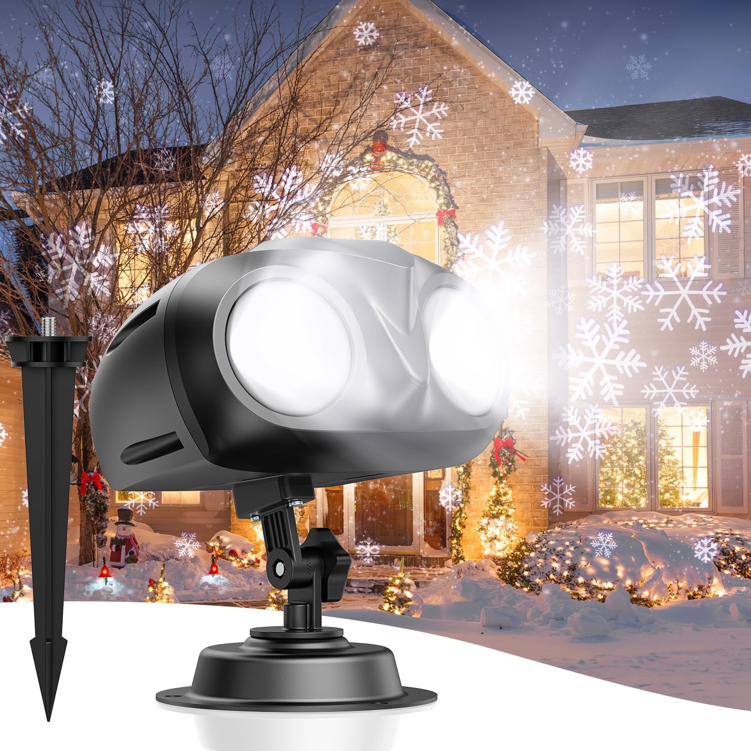 Weihnachts-Schneeflocken-Projektor HD-Lichter für den Außenbereich, Doppelkopf-Schneefall-LED-Lichter mit Fernbedienung, IP65 wasserdicht, für Halloween, Weihnachten, Neujahr, Urlaub