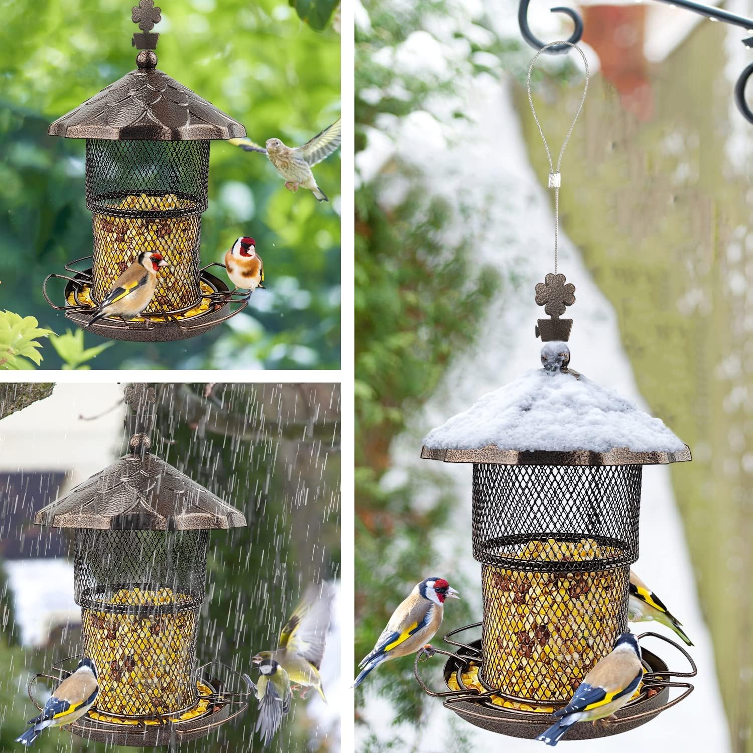 Metal Bird Feeder Tube Hanging Wild Bird Seed Feeder Squirrel Proof Birds Feeder for Outside Decoration, Large Capacity Feeder for Outdoor Garden,Coffee : Patio, Lawn & Garden