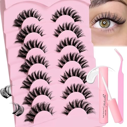 Veleasha Kit de pestañas con pegamento y pinzas, pestañas de ojo de gato que parecen pestañas de extensión de pestañas, pestañas postizas de aspecto