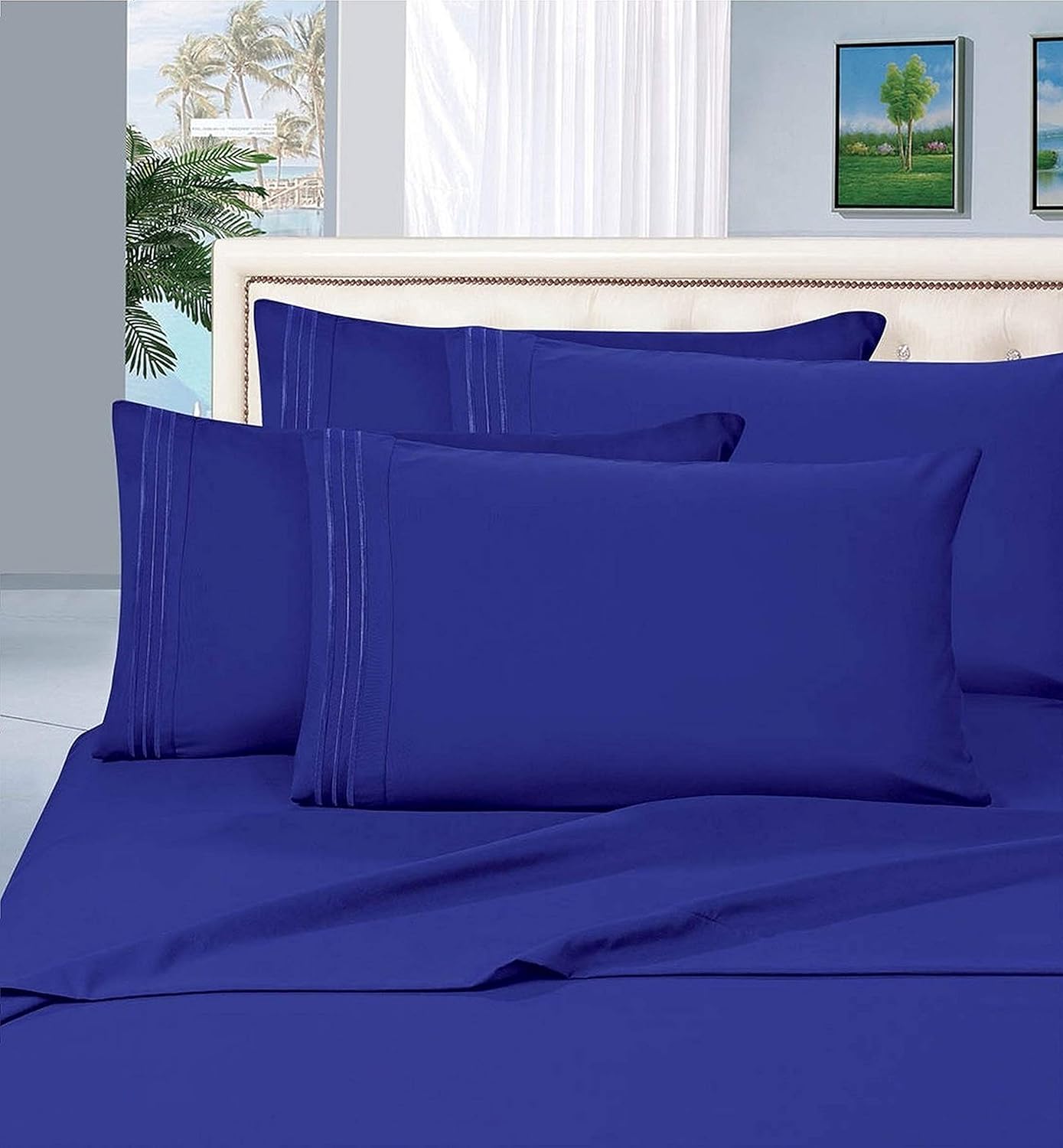 Luxurious Bed Sheets Set on Amazon! Celine Linen1500 Premier Wrinkle,Fade and Stain Resistant 4-Piece Bed Sheet Set, Deep Pocket, California King Royal Blue