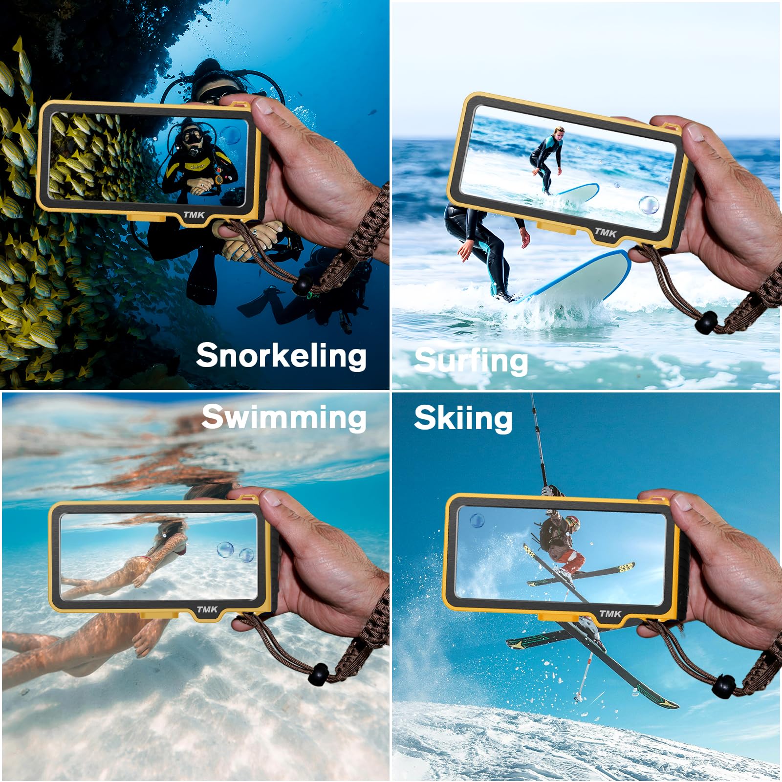 Funda universal impermeable para teléfono con pantalla táctil subacuática para esnórquel, IP68 buceo profesional bajo el agua [15 pies] funda para iPhone 15 14 13 12 11 Pro Max Plus XS XR (amarillo,