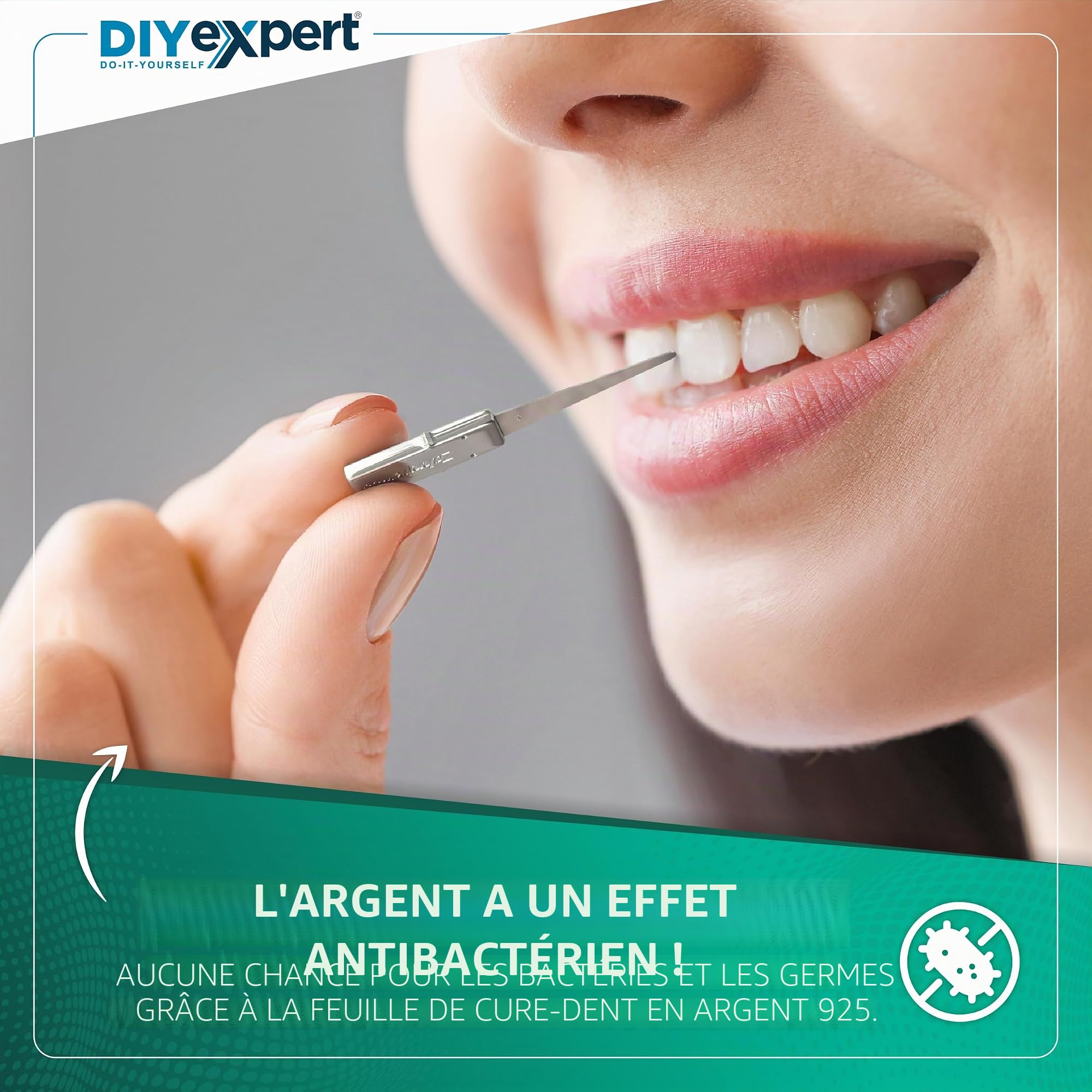 Cure-dents Home Xpert 4 cm avec feuille d'argent véritable - Poignée incluse - Longueur totale 5,5 cm - Étui