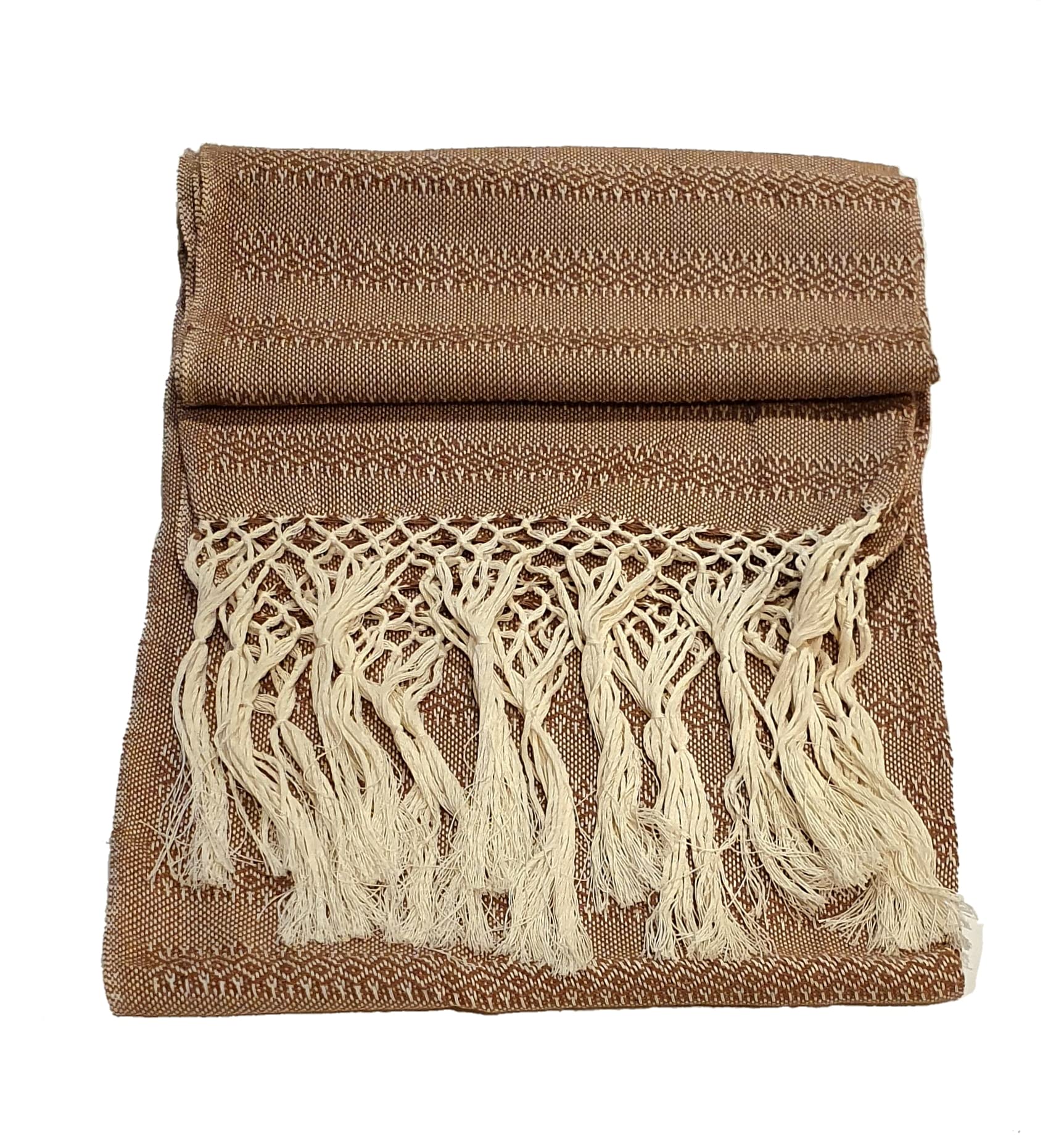 ALKIMIA INC Mexican Handmade Cotton Rebozo Shawl, Brown, Large