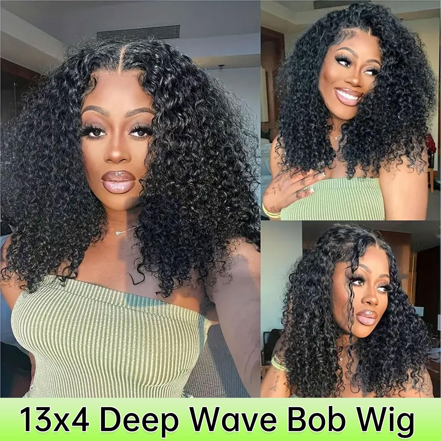 16 Inch Bob Wig Human Hair 200% Density Deep Wave Lace Front Wig for Women Pre Amazon.com : Abhayy 16 Inch Bob Wig Human Hair 200% Density  main image 2