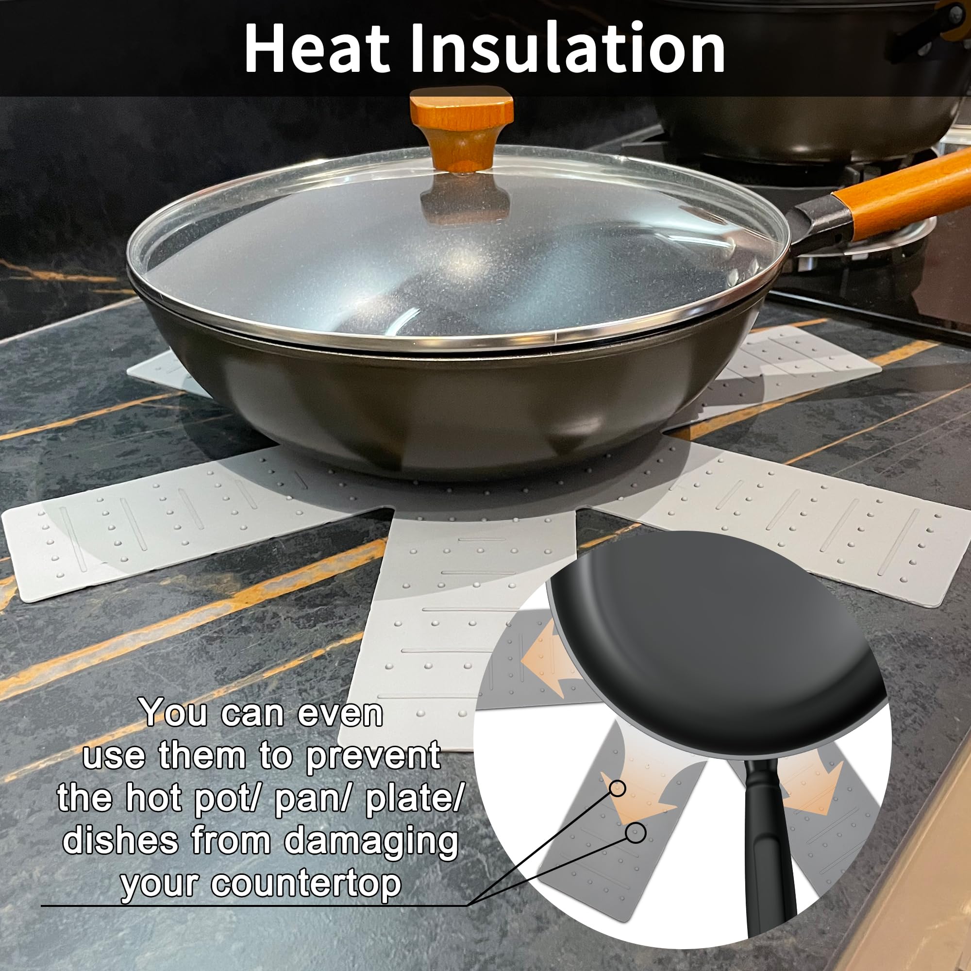 Protectores de ollas y sartenes, 3 piezas de silicona para utensilios de cocina, protector de sartén apilable. Tiene un diseño único de apertura y fijación que se puede utilizar para proteger y