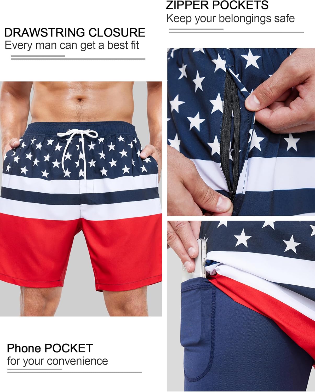 SILKWORLD Mens Swim Trunks Quick Dry Swimming Shorts with Compression Liner and Zipper Pockets - Image 4