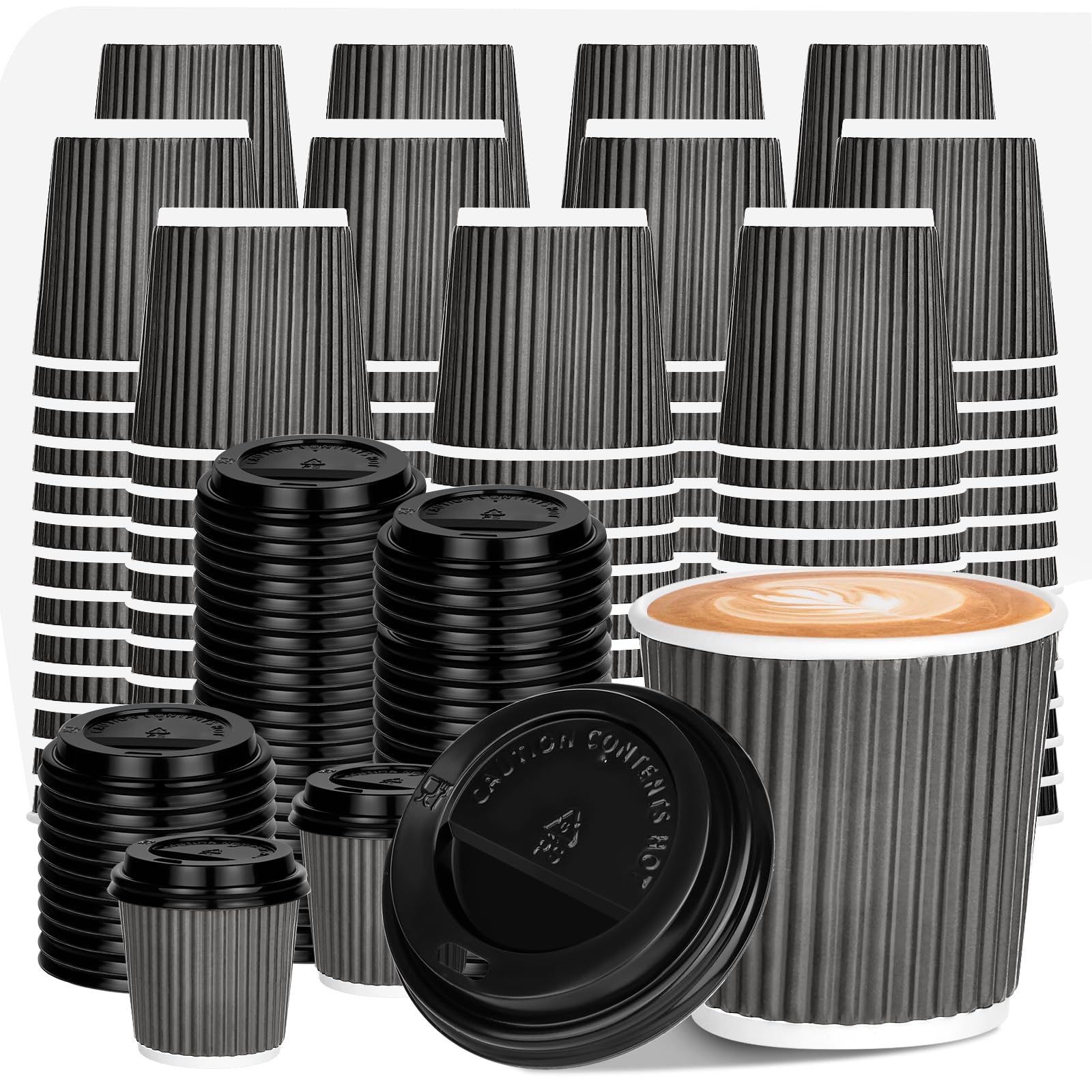 Photo 1 of 100 4oz Disposable Espresso Cups with Lids Ripple Corrugated Paper Disposable Coffee Cups Cups for Hot Chocolate, Tea, and Cocoa Drinks (Grey)