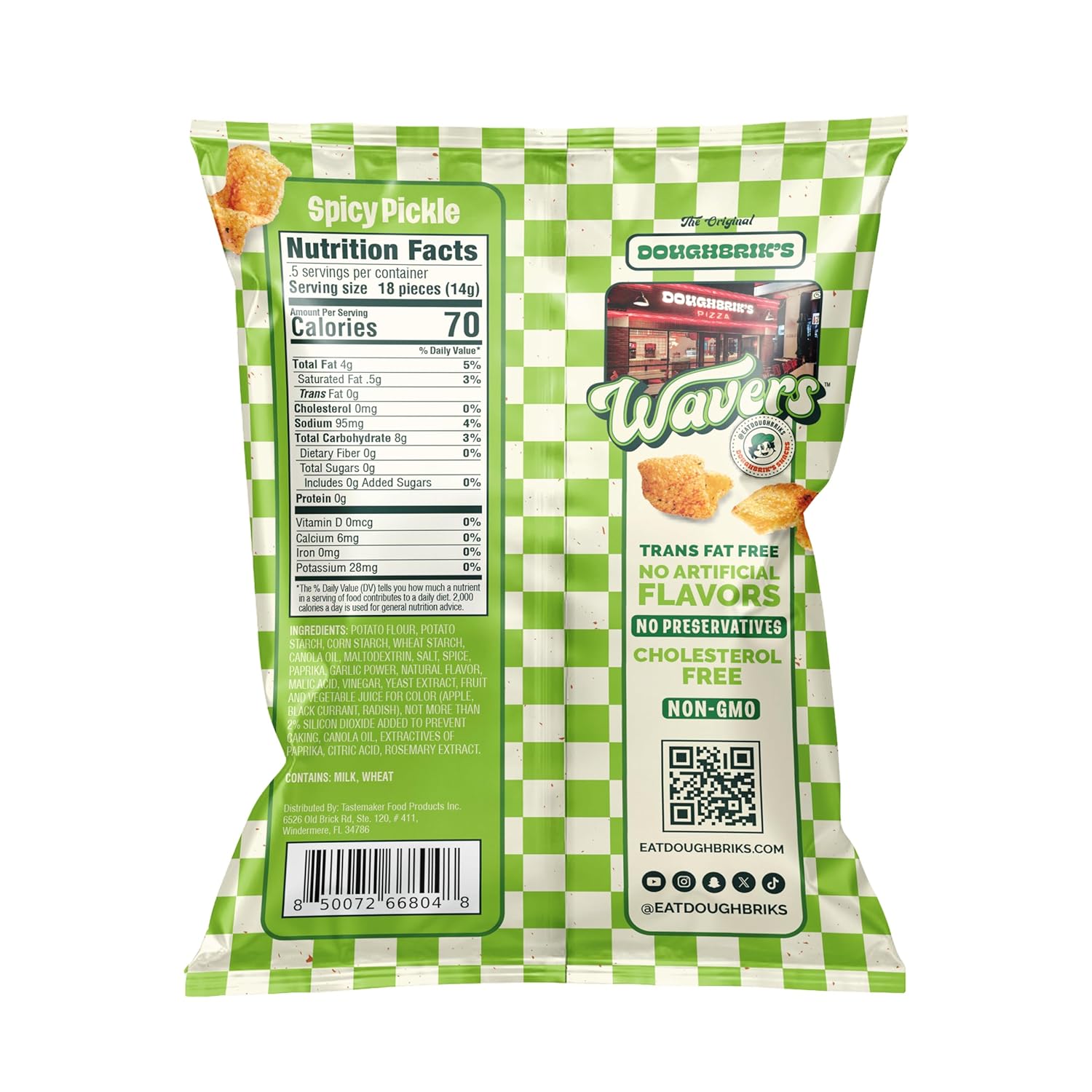 WAVERS by Doughbrik's Snacks, Spicy Pickle Flavor 0.5 oz Bags, Crispy Crunchy Texture Perfect Anytime Snack Made in the USA (48-Pack)