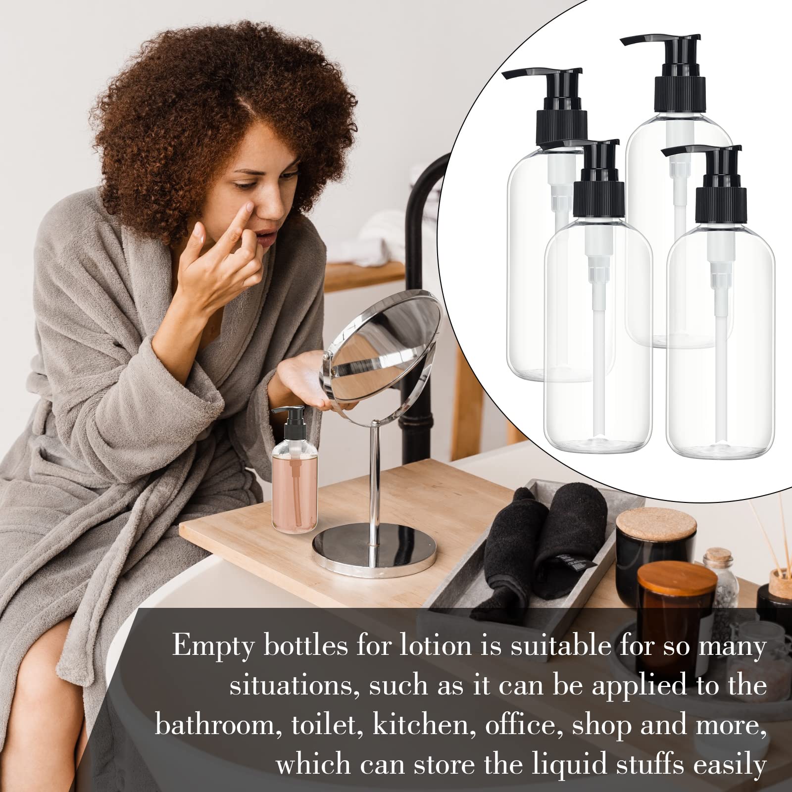 Norme 40 Pieces Empty Pump Bottle 8 oz Clear Refillable Plastic Bottles with Pump Dispenser Travel Lotion Container for Shampoo Hand Body Soap Oil Massage Moisturizer Face Cream Liquid