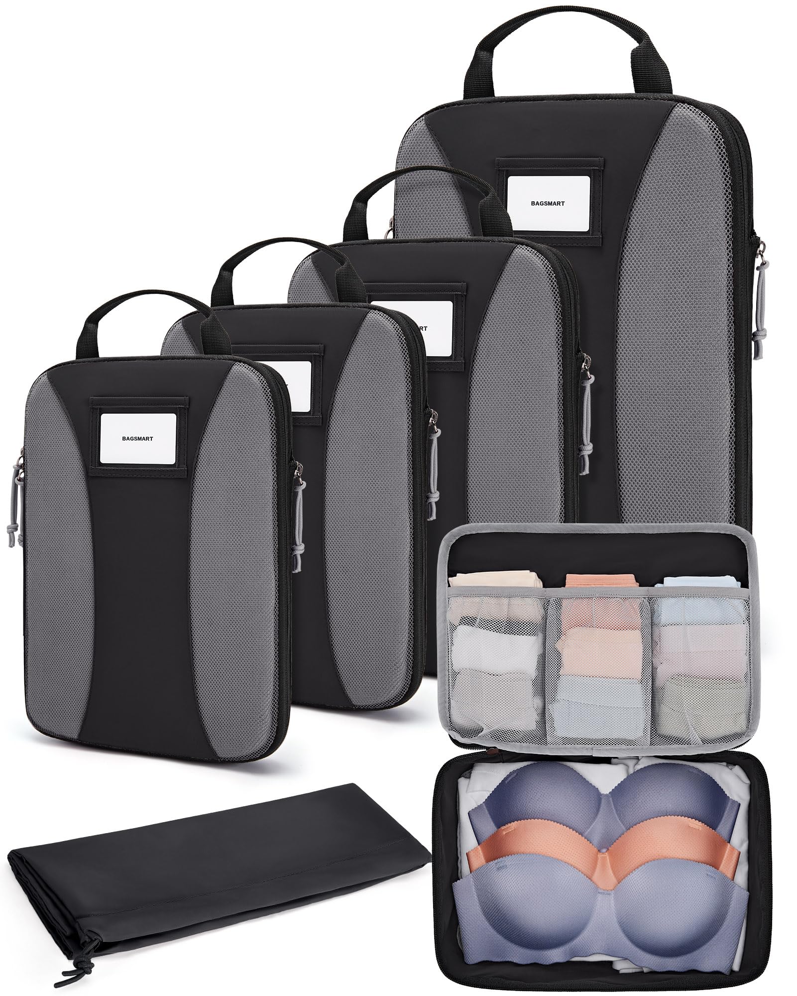 BAGSMARTCompression Packing Cubes, 6 PCS Packing Cubes for Suitcases, Travel Bags Organizer for Luggage, Lightweight Packing Cubes for Travel Essentials