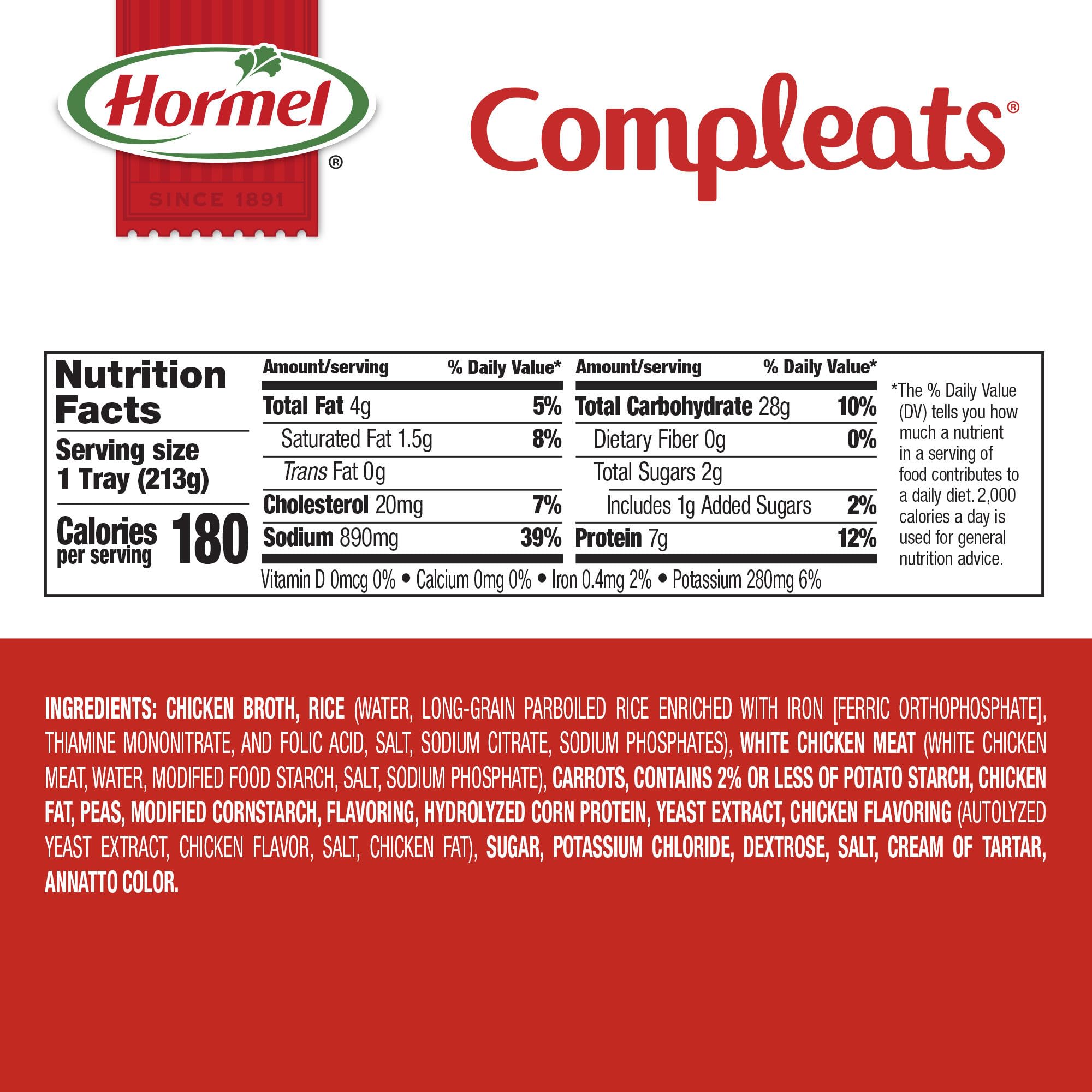 HORMEL COMPLEATS Rice & Chicken Microwave Tray, 7.5 Ounces (Pack of 7)