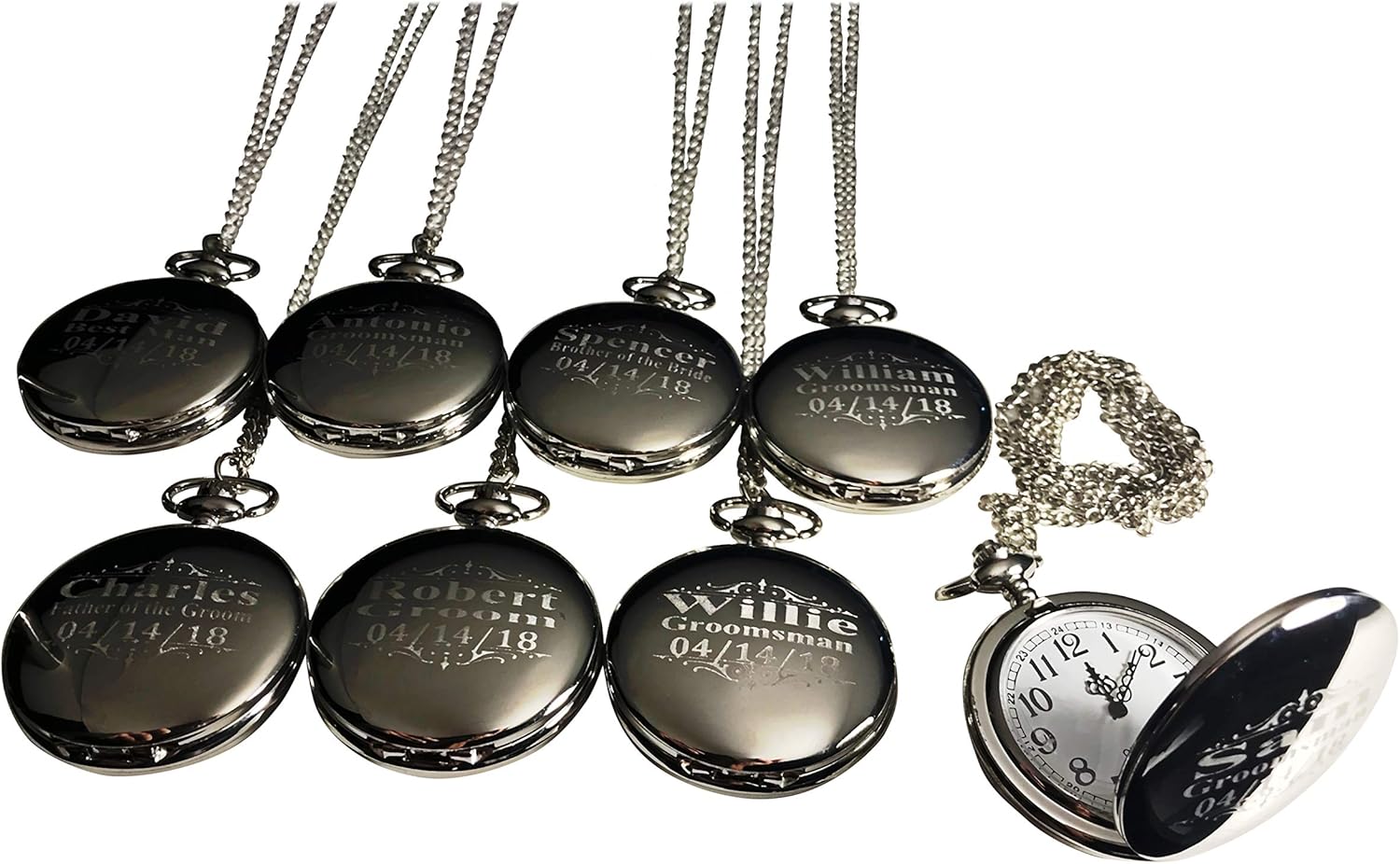 6 Custom Personalized Pocket Watches - Gold Wedding Gift Set - Groomsmen Personalized Watches with Chain and Box Included - Engraving Included
