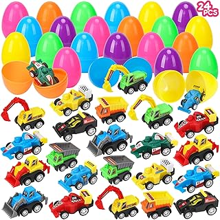 Easter Eggs with Toy Cars, 12 Pcs Prefilled Easter Eggs with Pull Back Construction Vehicle, Kids Easter Basket Stuffers, Easter Egg Fillers, Easter Party Favors, Easter Eggs Hunt Goodie Bags Fillers