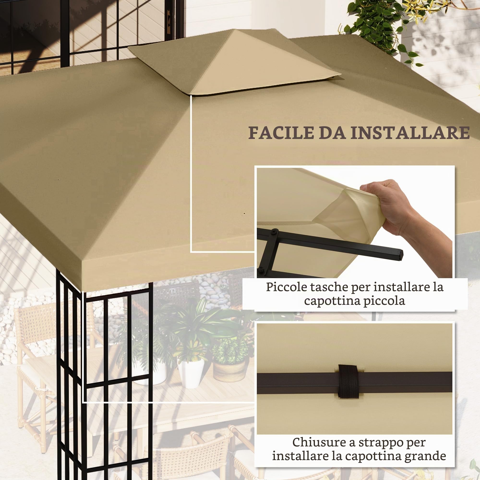 Outsunny Tetto di ricambio per gazebo da giardino, telo di ricambio per gazebo gazebo tenda 3 x 3 m, colore: Beige