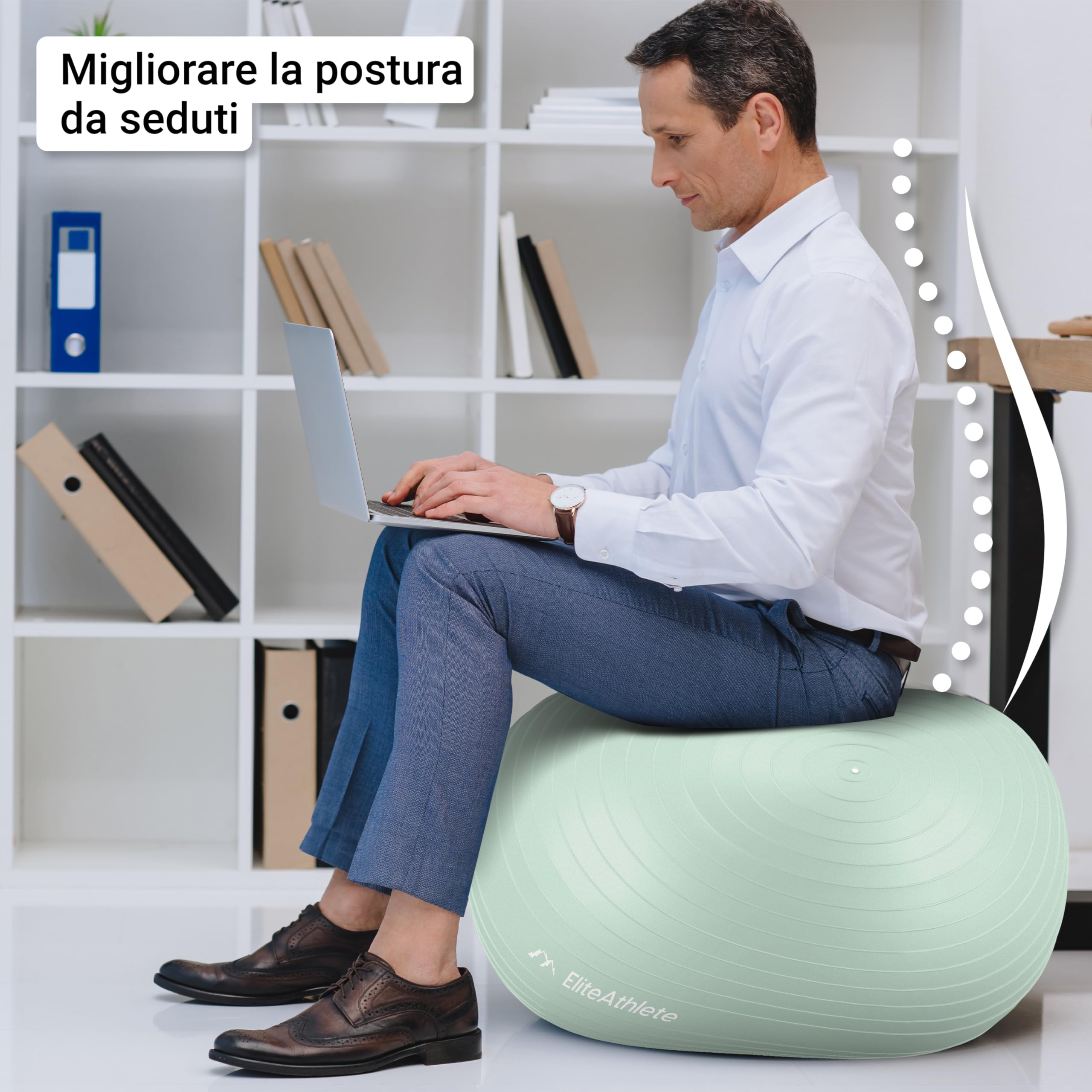 EliteAthlete Palla Fitness con Sistema Anti Burst - Palla Pilates Yoga - Fitball 55 cm 65 cm 75 cm 85 cm - Palla Gravidanza - Fit Ball incl. Pompa d'Aria
