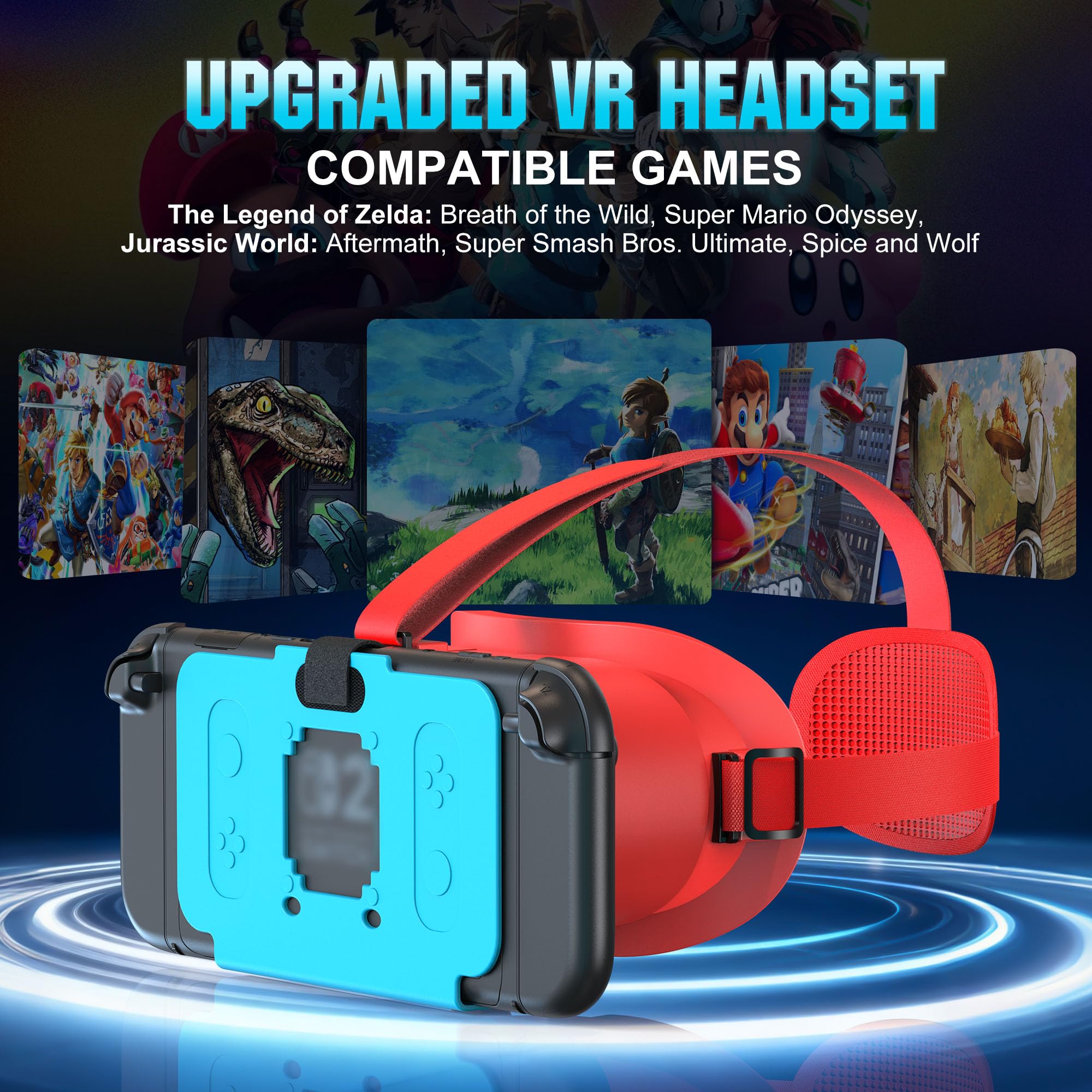 Auriculares VR para Nintendo Switch 2 (2025), lentes HD ajustables y cómoda correa para la cabeza para gafas de realidad virtual SW2, gafas 3D para accesorios Switch 2 (azul rojo)