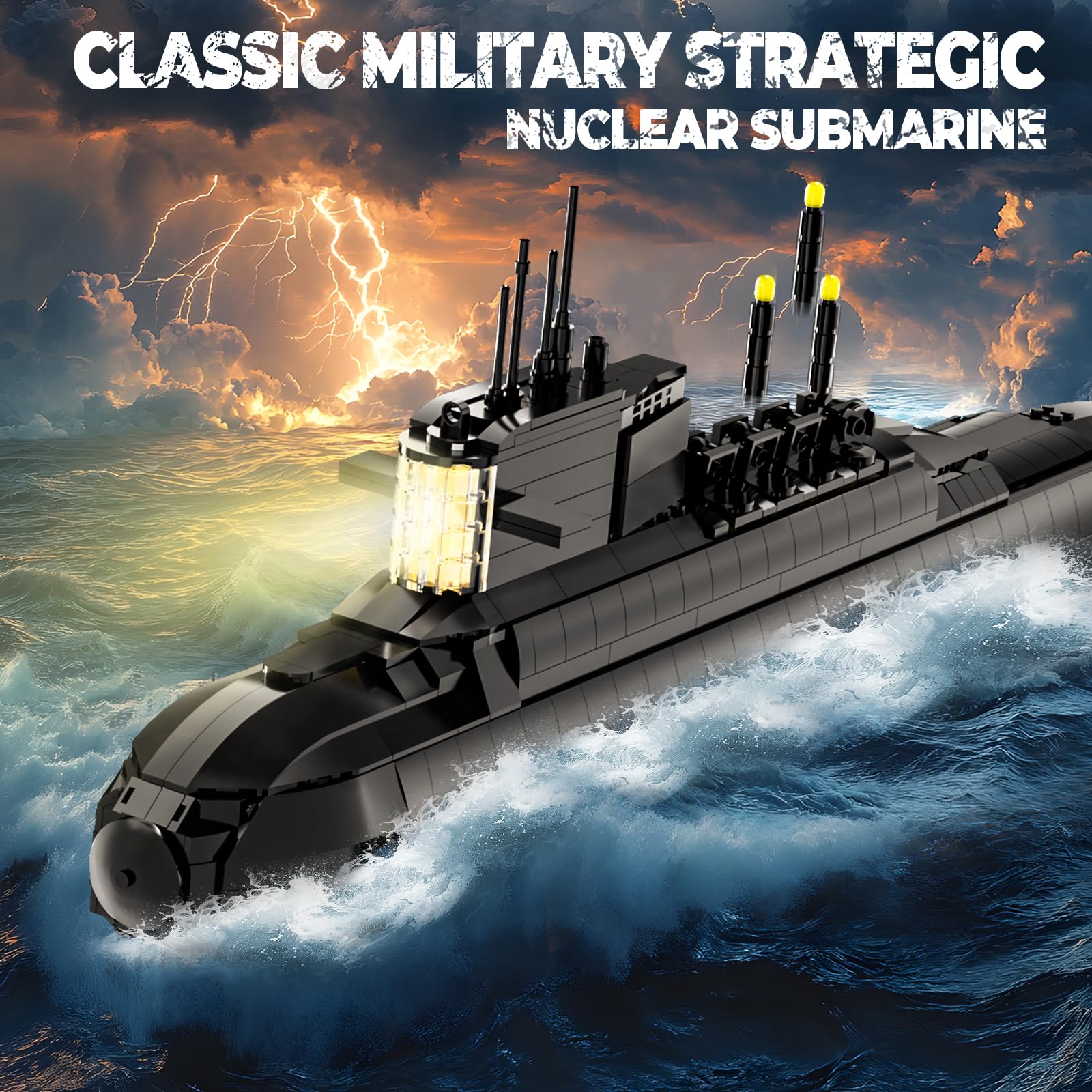 Strategic Nuclear Submarine Toy Building Blocks Set for Adult Kids, WW2 Historical Military Battleship Model Kit with Light, Home Office Decor Collection, Gift for Men Boys Teens 14 16+ (1498cs)