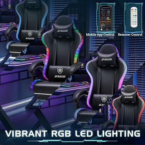 Vista 4 de Homall Silla de juegos con masaje y reposapiés, silla ergonómica de oficina para computadora, silla reclinable de estilo de carreras de respaldo