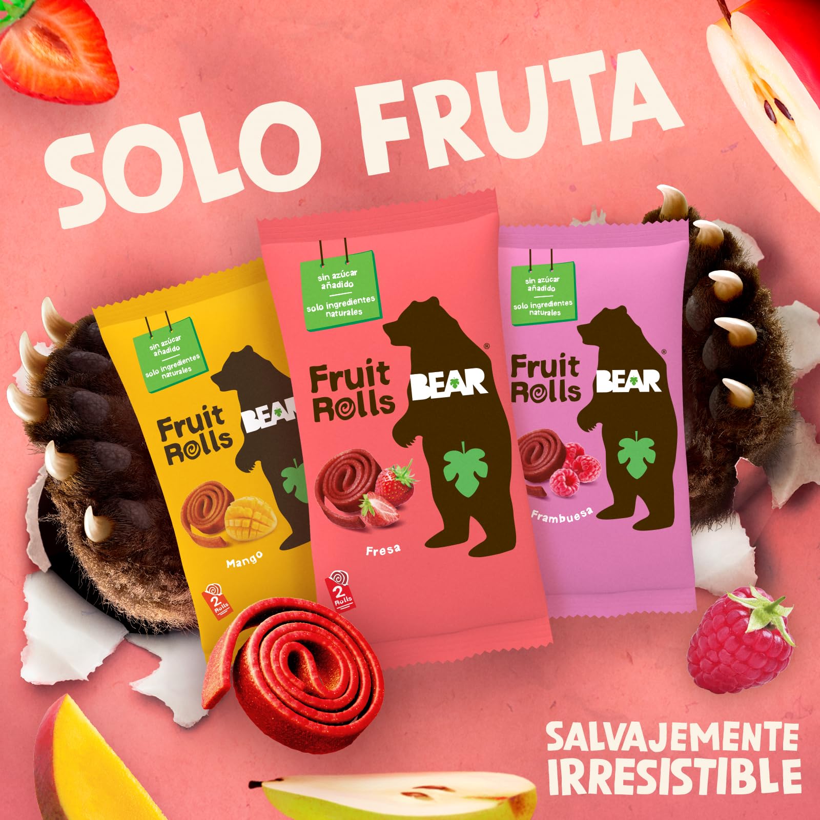 BEAR Paquete Variado de Rollitos de Frutas | Ingredientes 100% Naturales | Sin Azúcar Añadido | Snacks Saludables | 24 Sobres de 20g | 480g