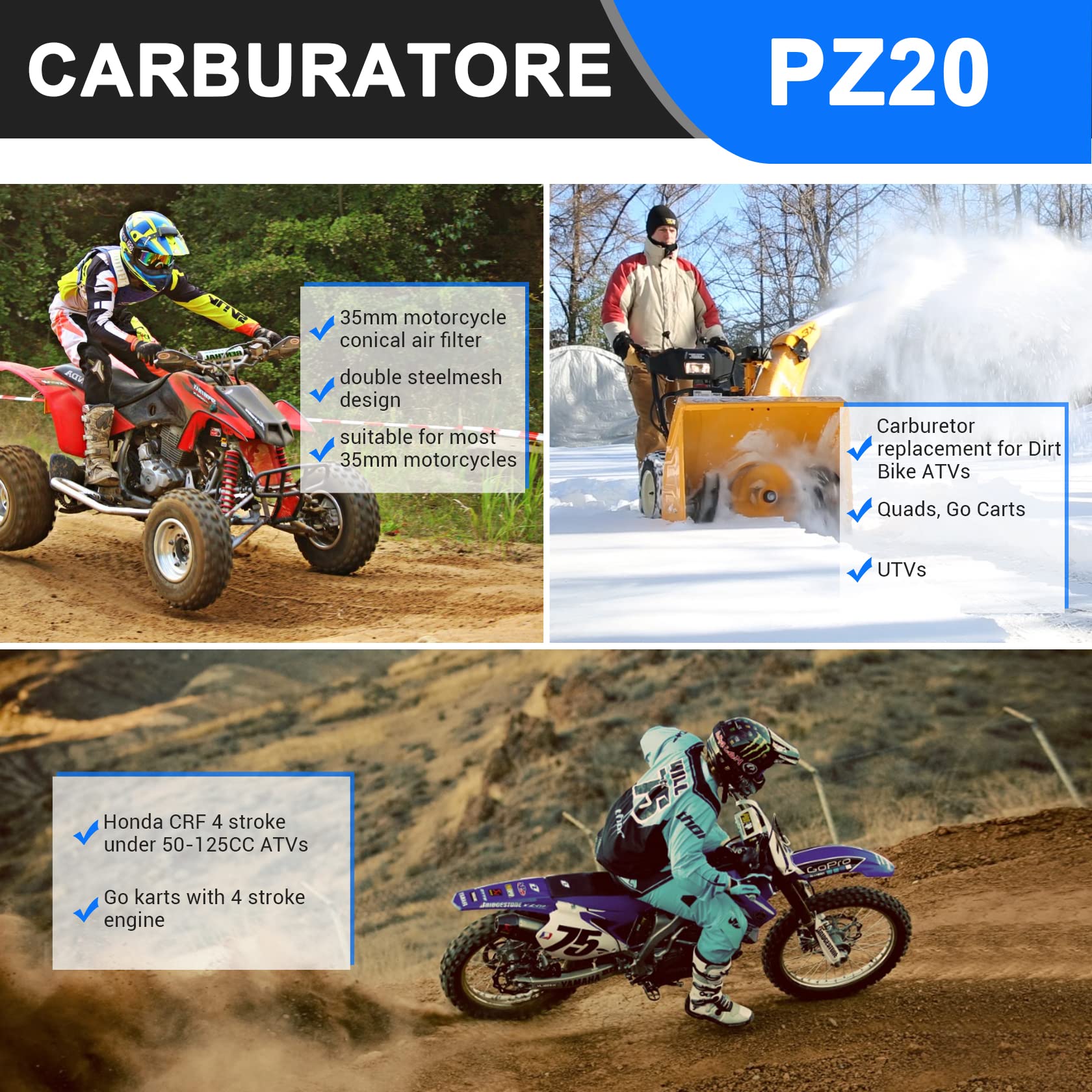 CarBole PZ20 Carburatore con Filtro del Carburante per 50cc 70cc 90cc 110cc 125cc 110B NST SunL ​​​​Quad cinese 4 tempi ATV 4 Ruote Go Kart Dirt Bike CRF50F XL75 CRF80F XR50R