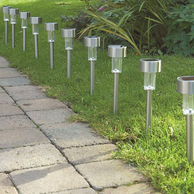 Babz - 10 x GARDEN SOLAR POWERED STAINLESS STEEL POST LIGHTS