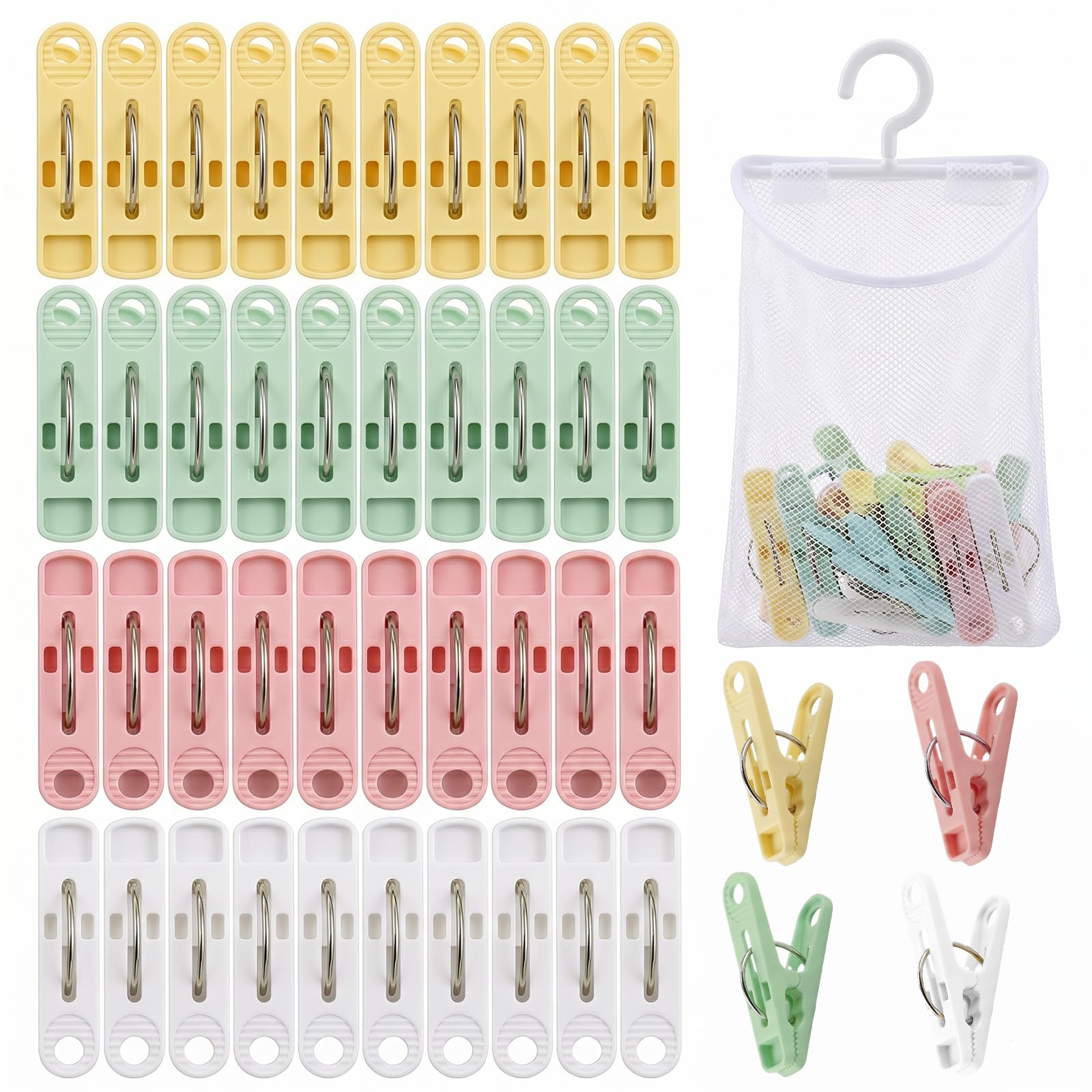 QILUCKY 60 Pcs Clothes Pegs for Washing Line,Windproof Strong Grip with Bag